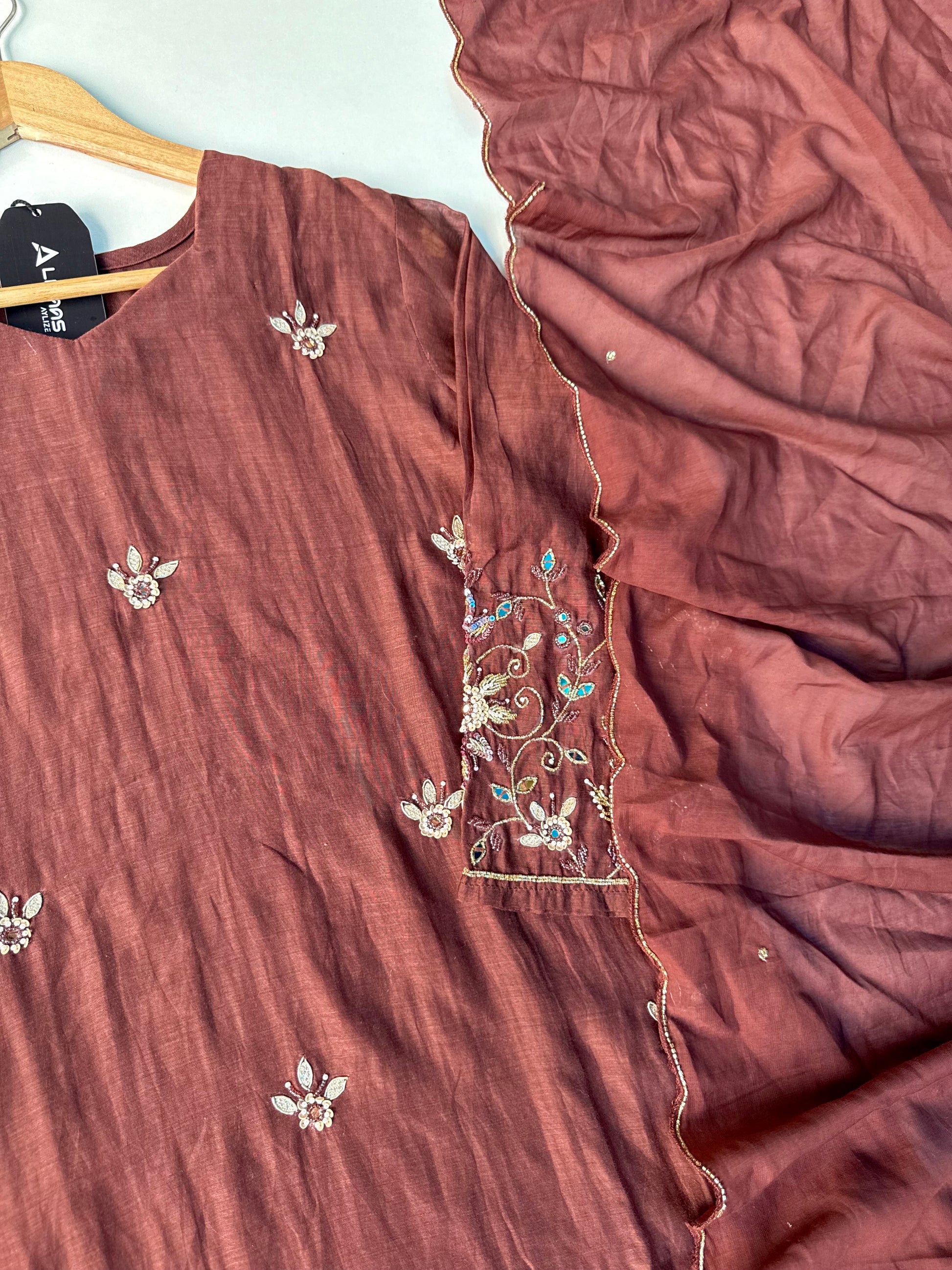 “Pihu” Premium Brown Mul Chanderi A-Line Anarkali Kurta