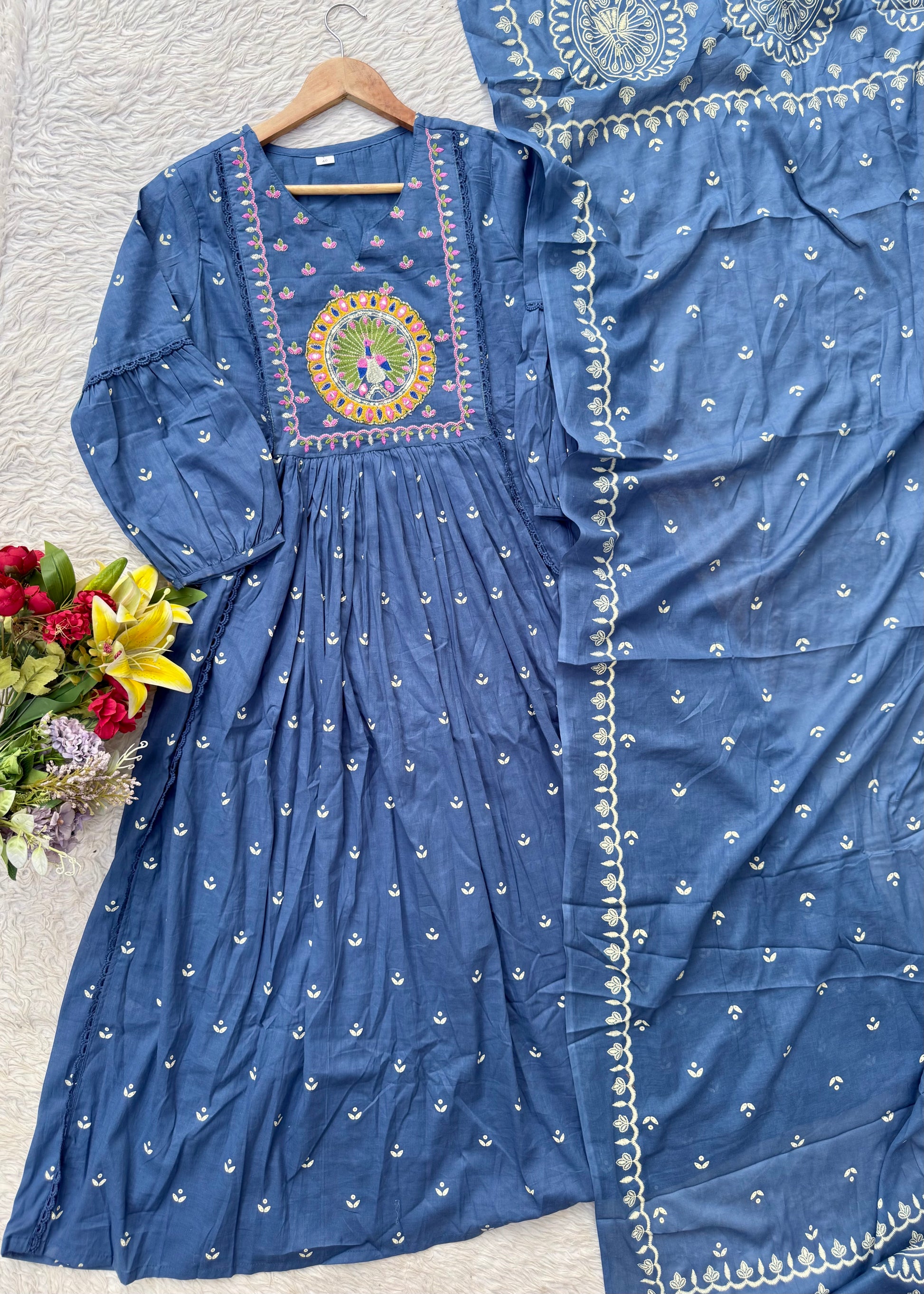 “SHYLA" Premium Mul cotton embroidered work Anarkali suit
