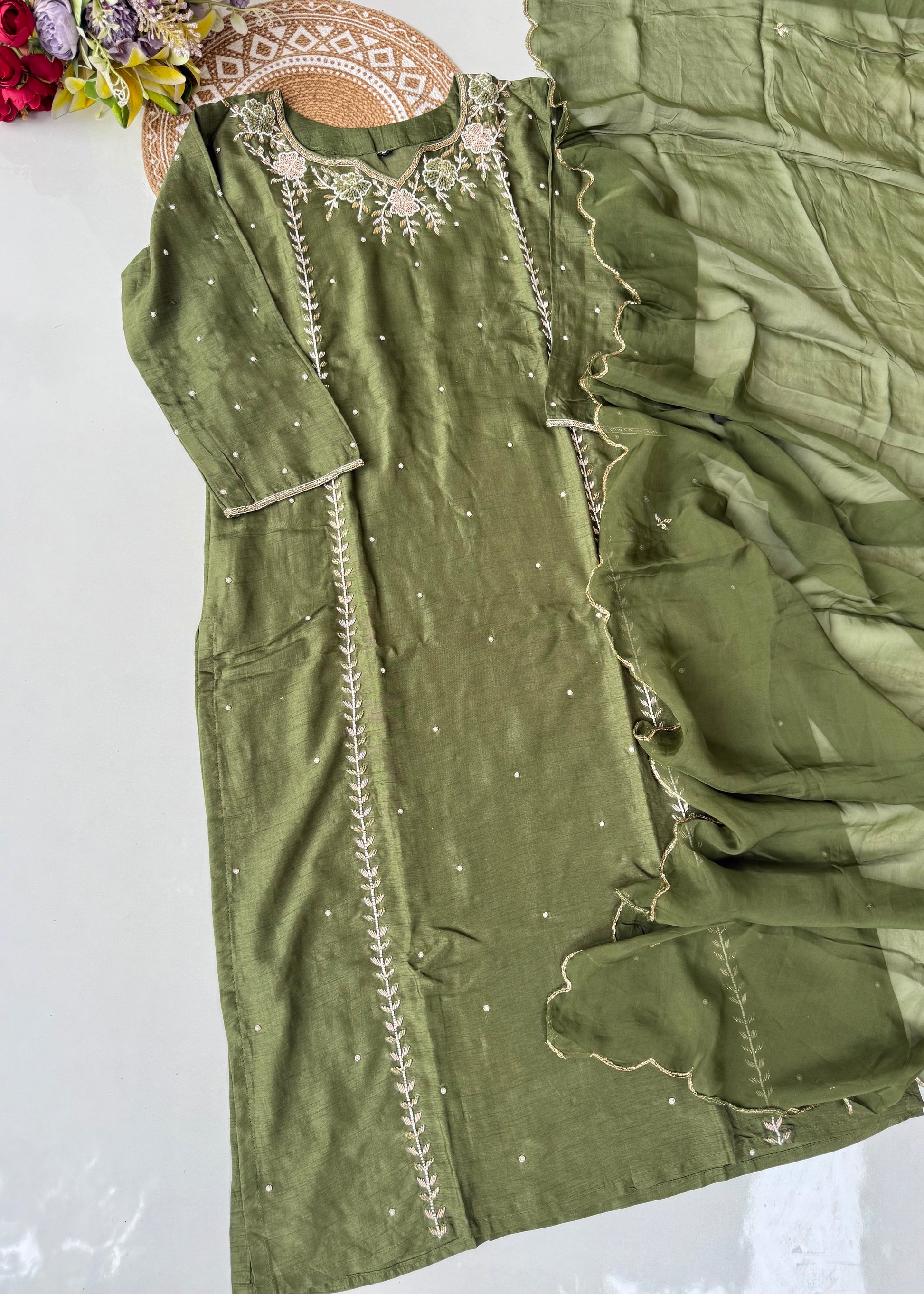 “Nicky” Party Wear Heavy Handwork Dola Silk Kurta Set