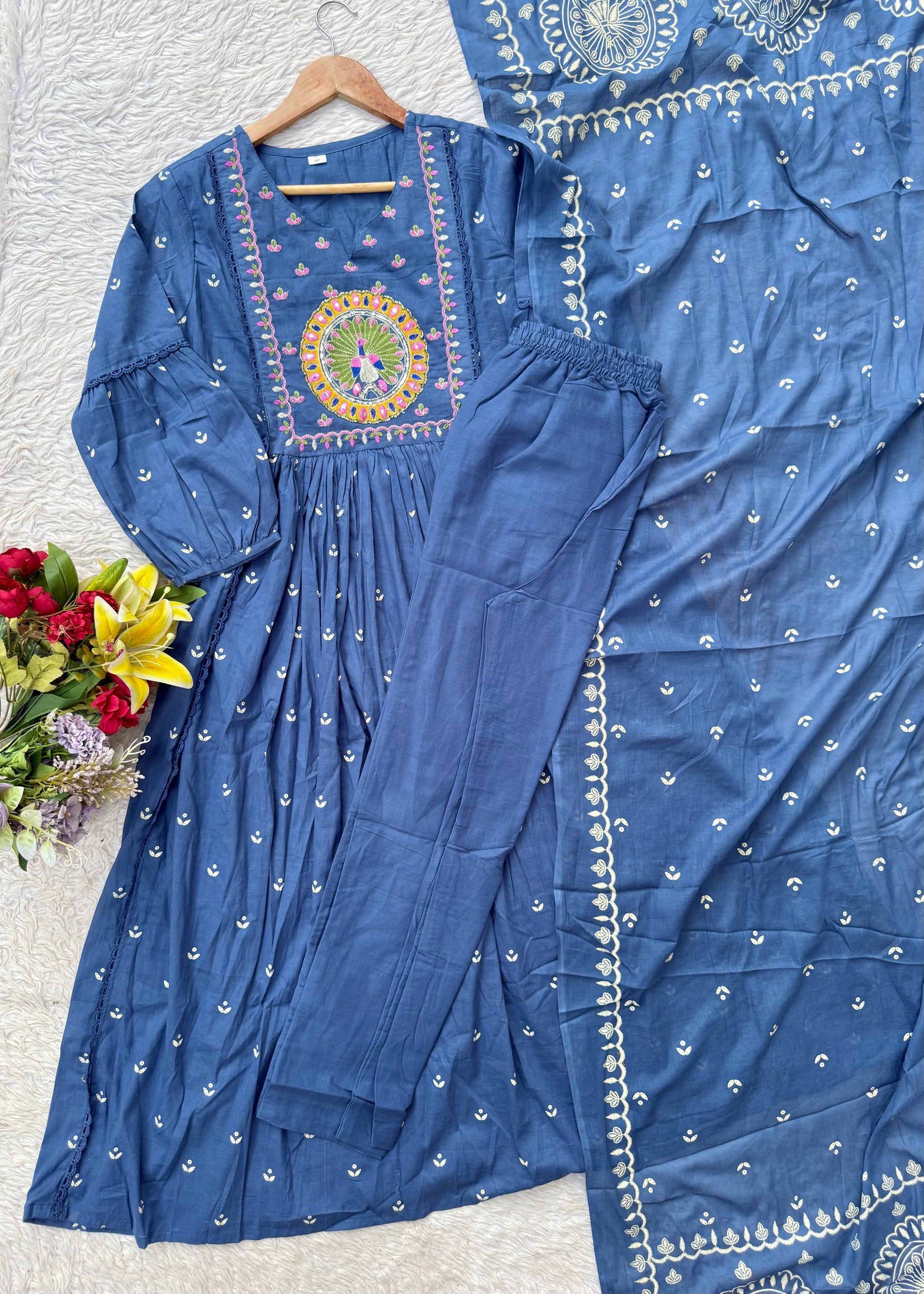 “SHYLA" Premium Mul cotton embroidered work Anarkali suit