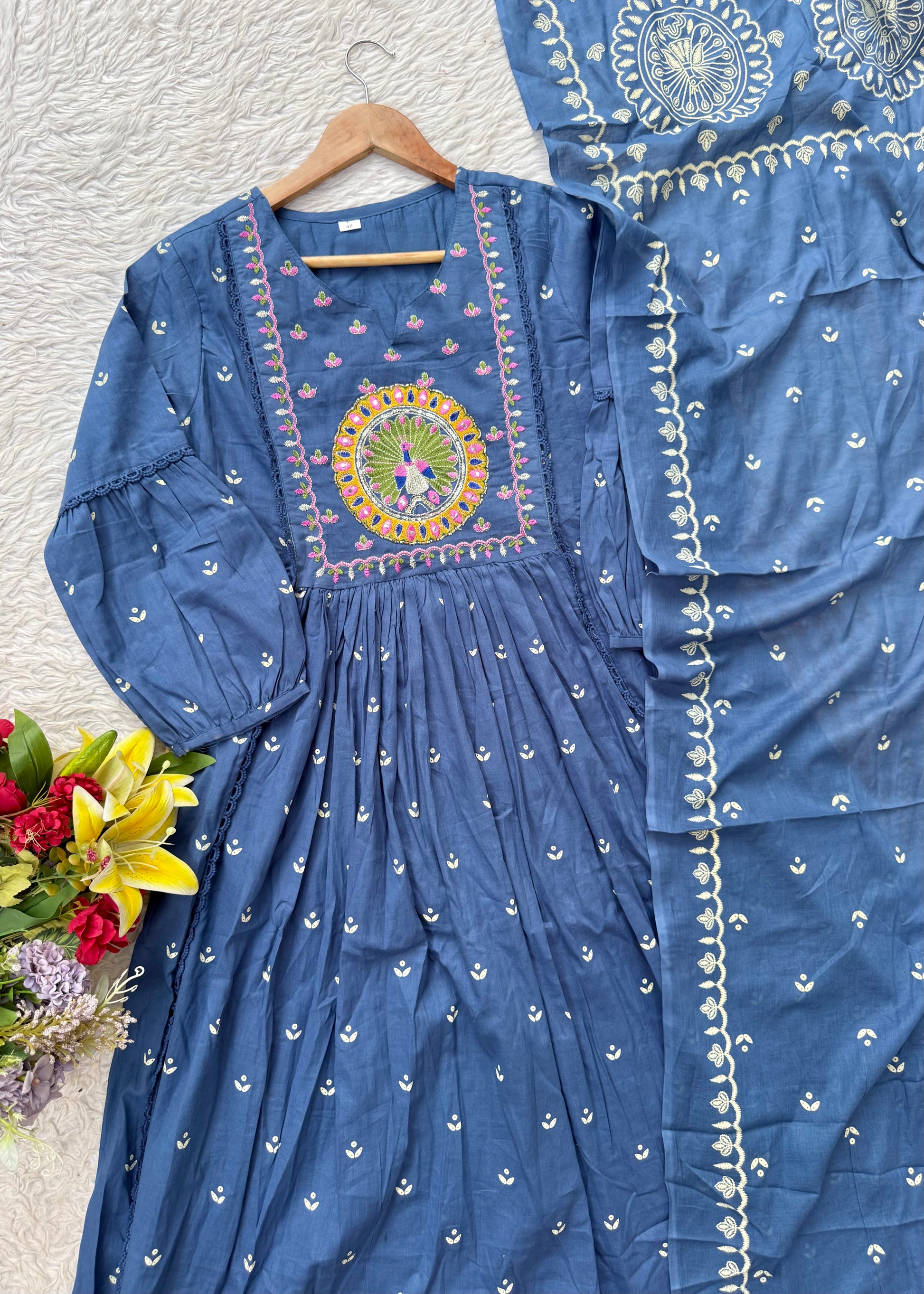 “SHYLA" Premium Mul cotton embroidered work Anarkali suit