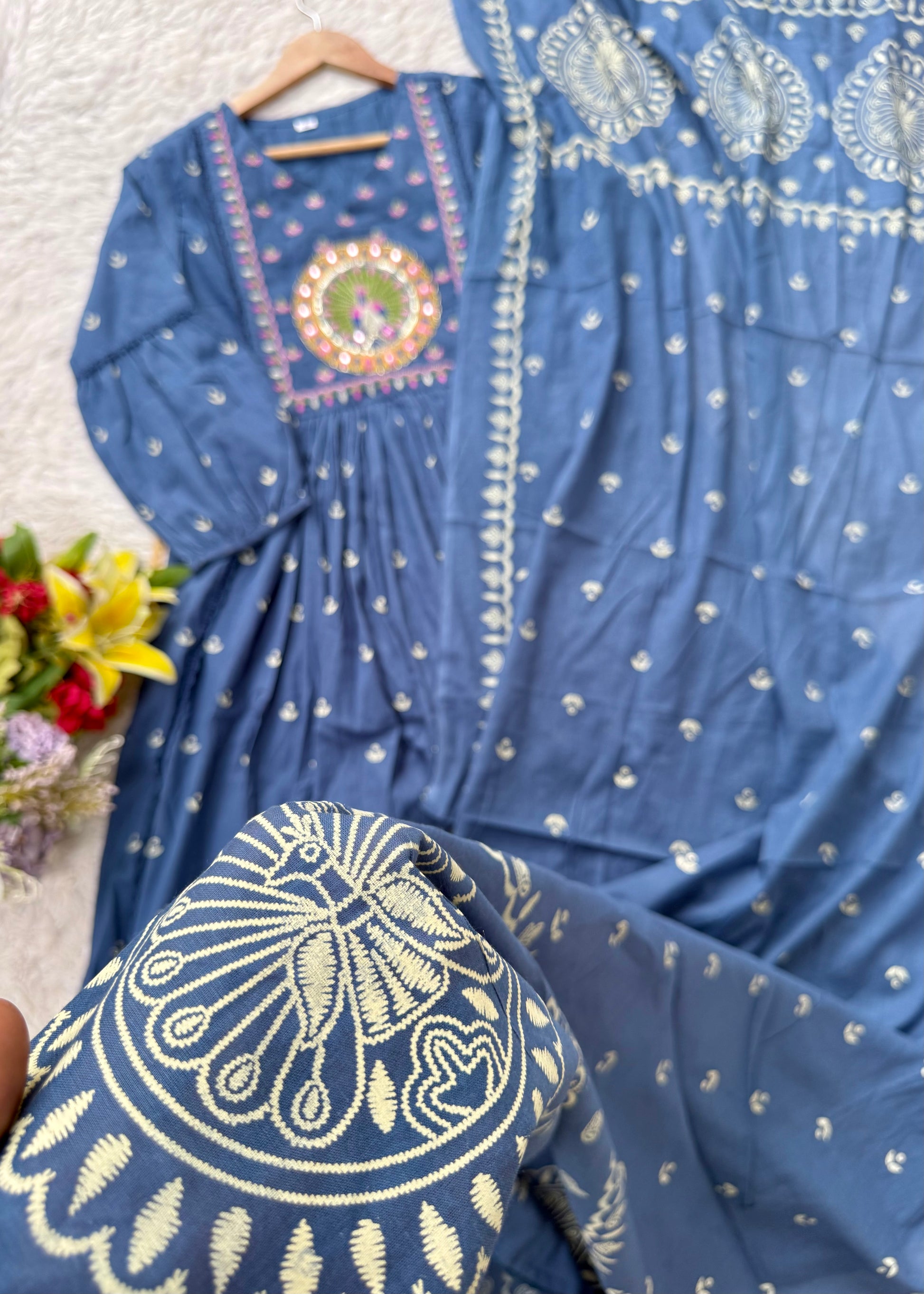 “SHYLA" Premium Mul cotton embroidered work Anarkali suit