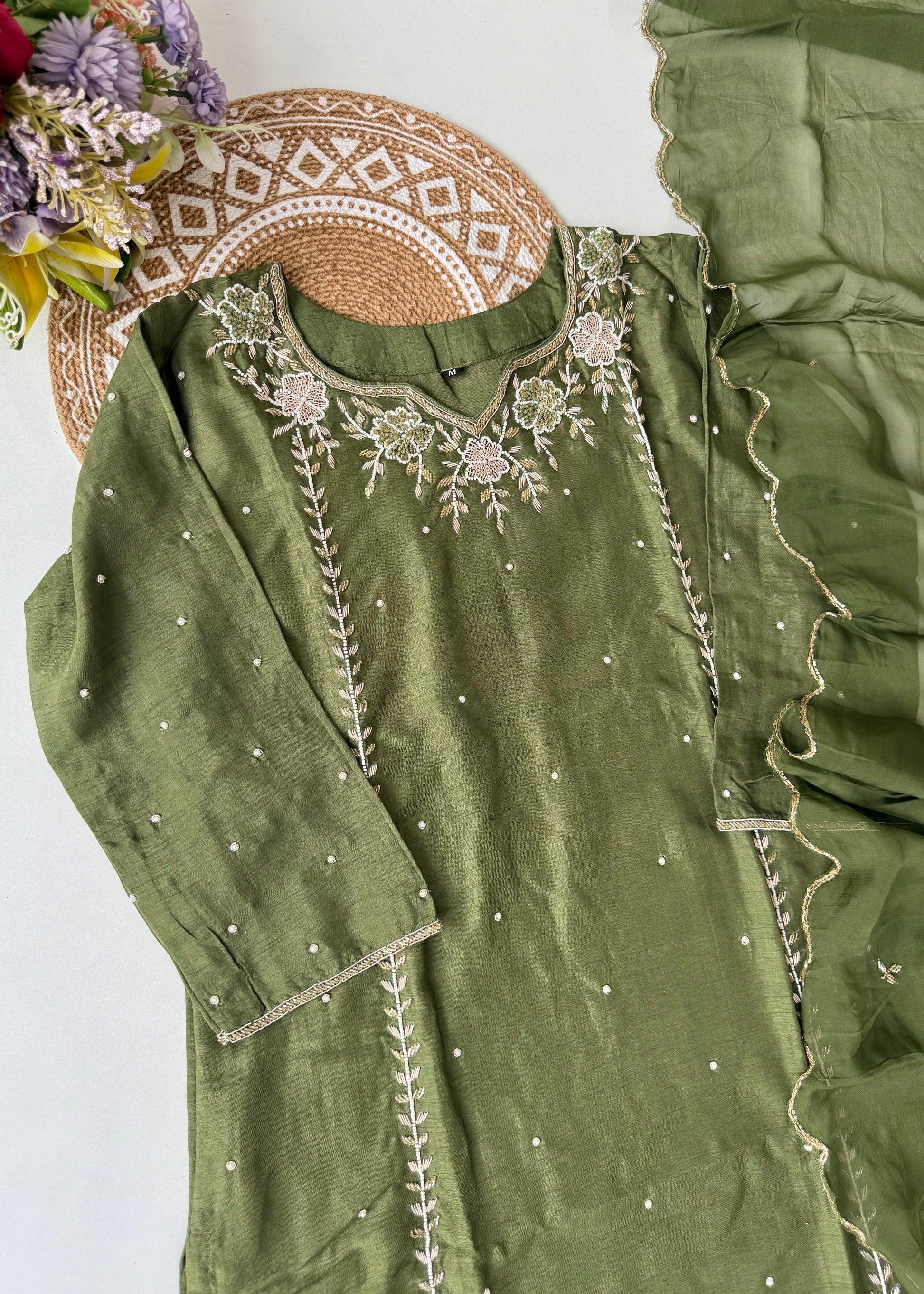 “Nicky” Party Wear Heavy Handwork Dola Silk Kurta Set
