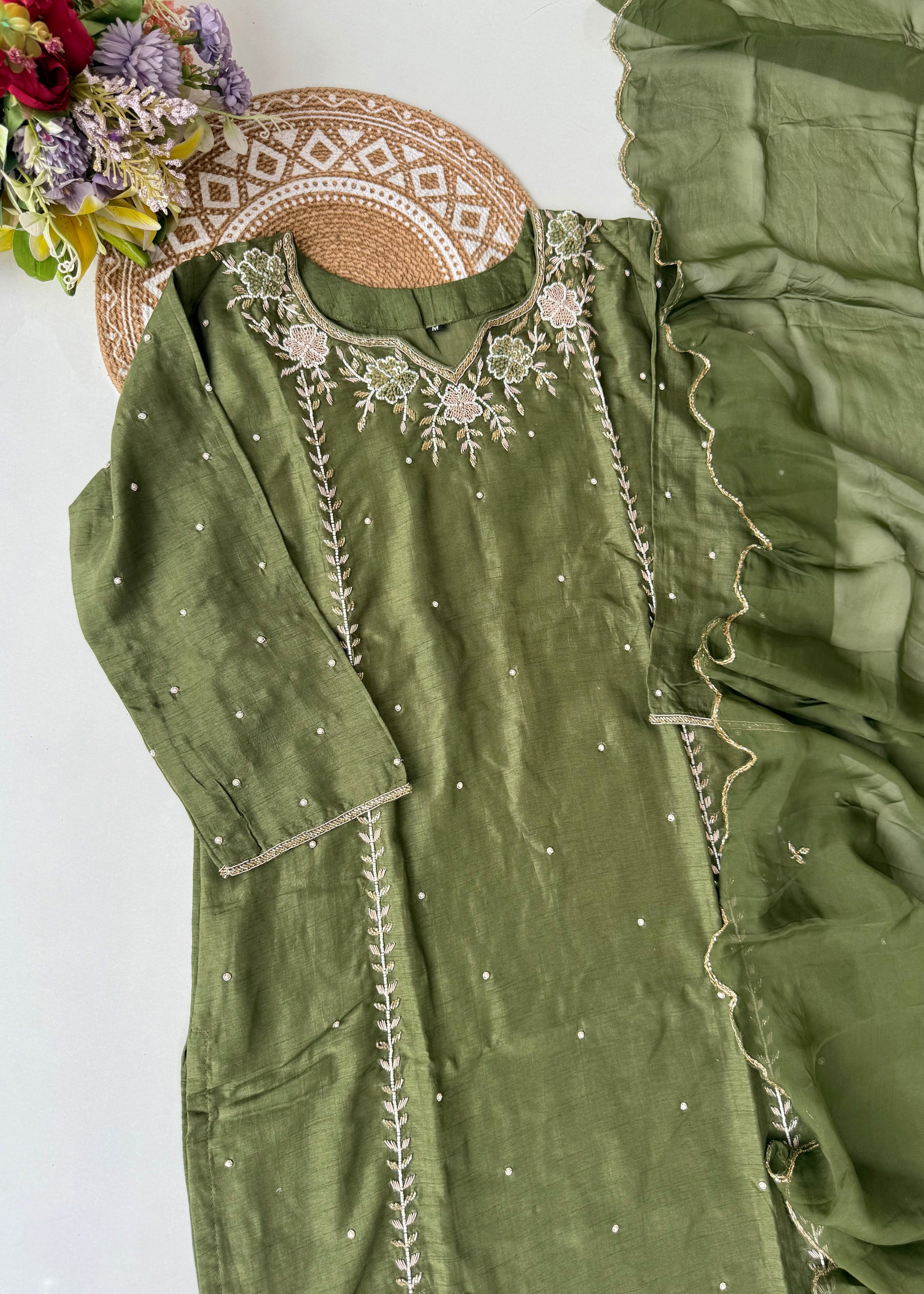 “Nicky” Party Wear Heavy Handwork Dola Silk Kurta Set