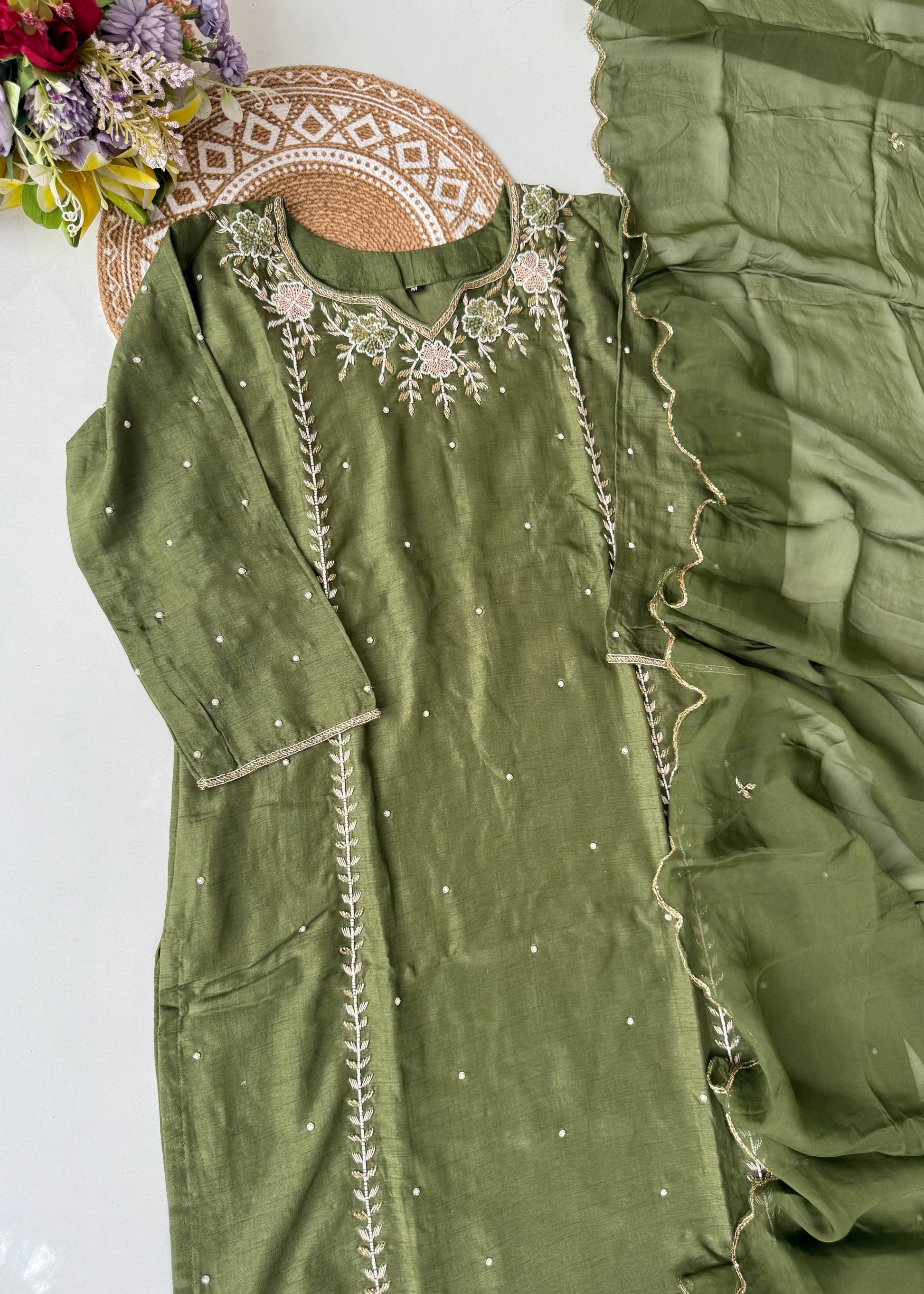 “Nicky” Party Wear Heavy Handwork Dola Silk Kurta Set