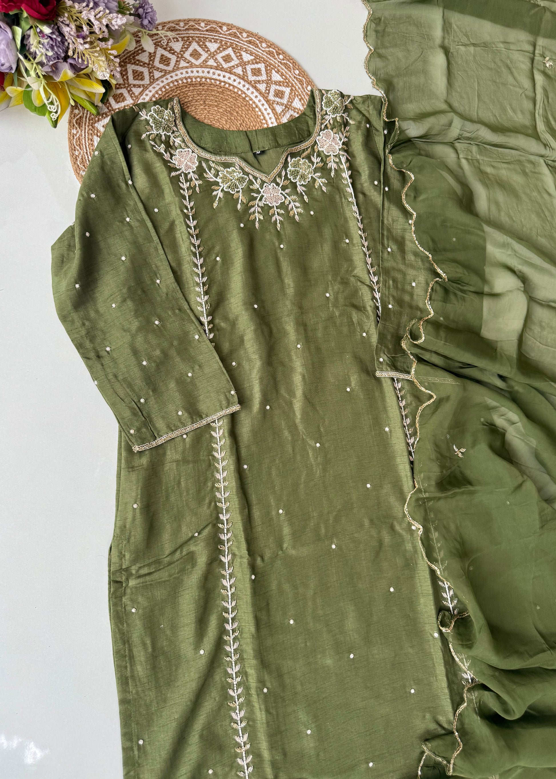 “Nicky” Party Wear Heavy Handwork Dola Silk Kurta Set