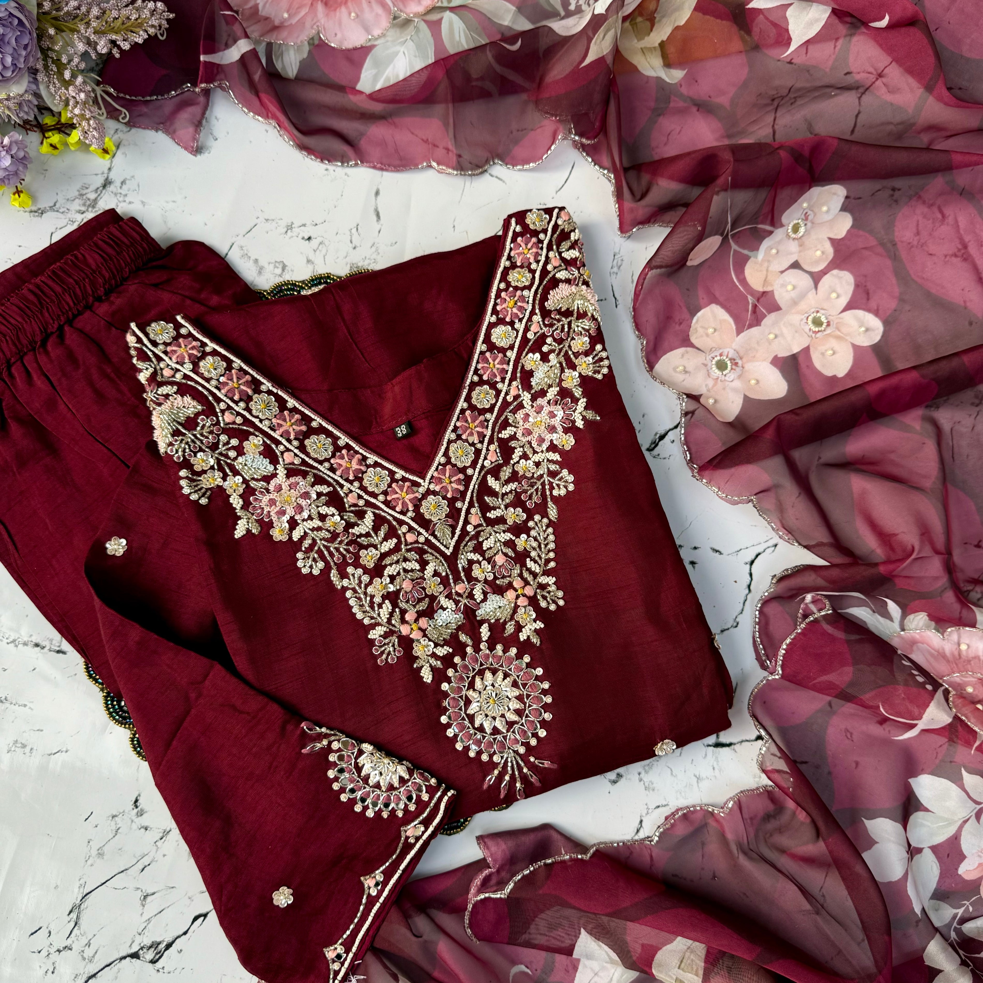 “Anuradha" Party wear Handcrafted dola silk set