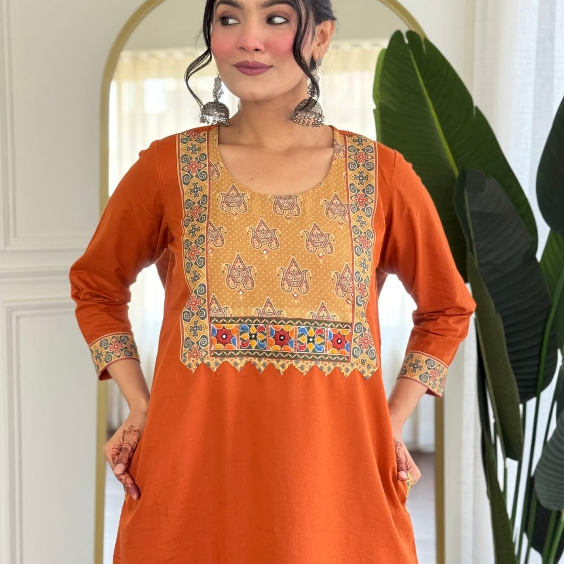 “FARIDA" Mul cotton embroidered kurta palazzo set