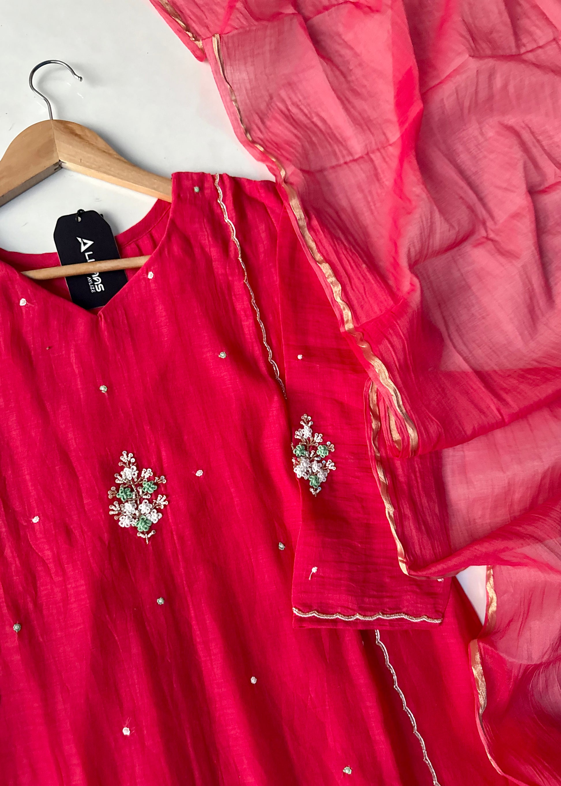 “Myra” Red Mul Chanderi A-Line Anarkali Kurta set