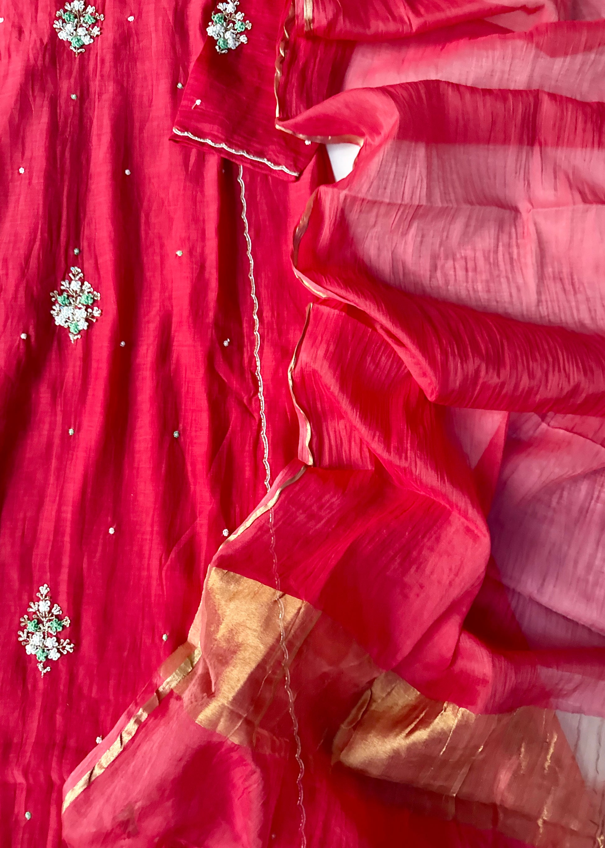 “Myra” Red Mul Chanderi A-Line Anarkali Kurta set
