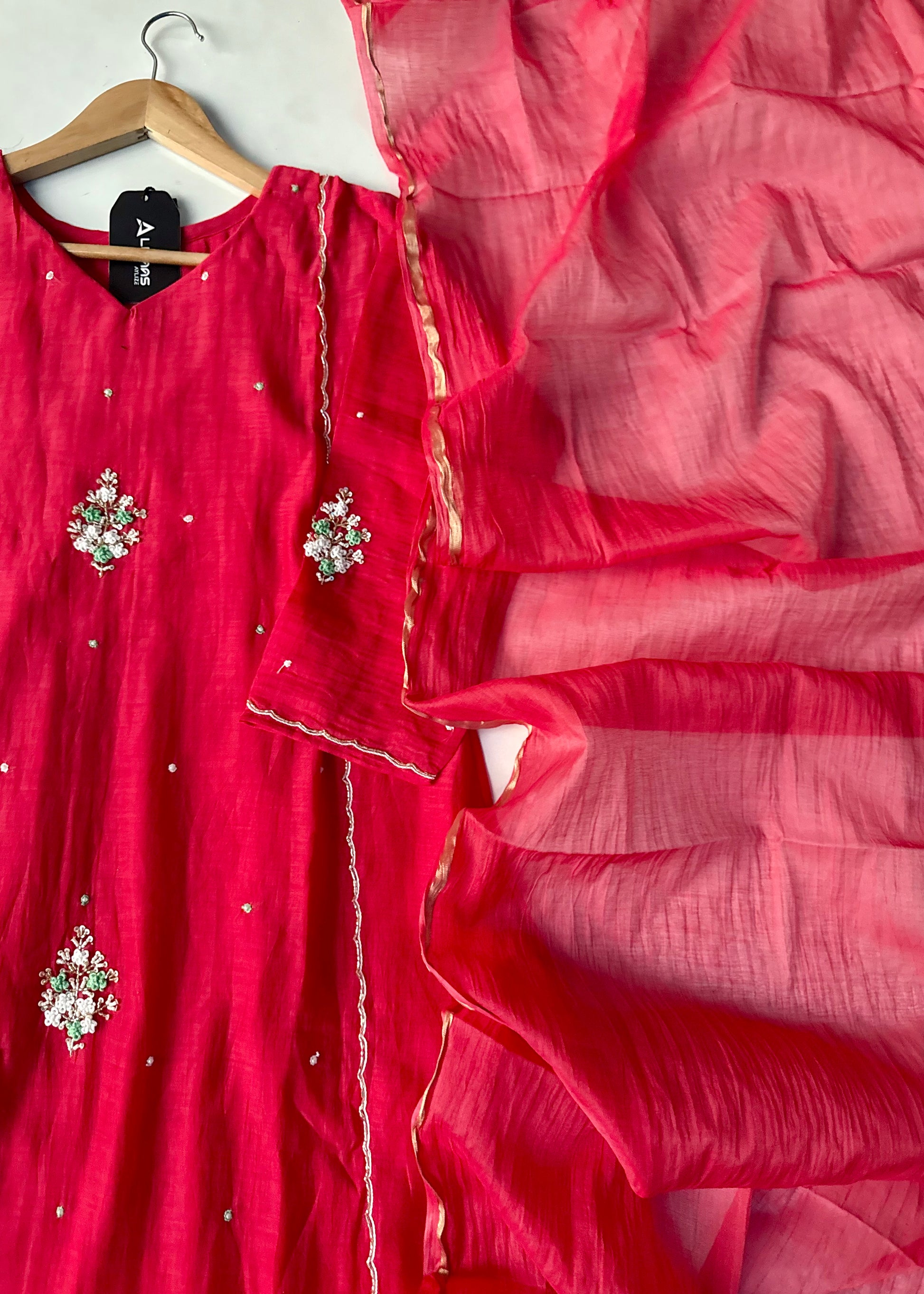 “Myra” Red Mul Chanderi A-Line Anarkali Kurta set