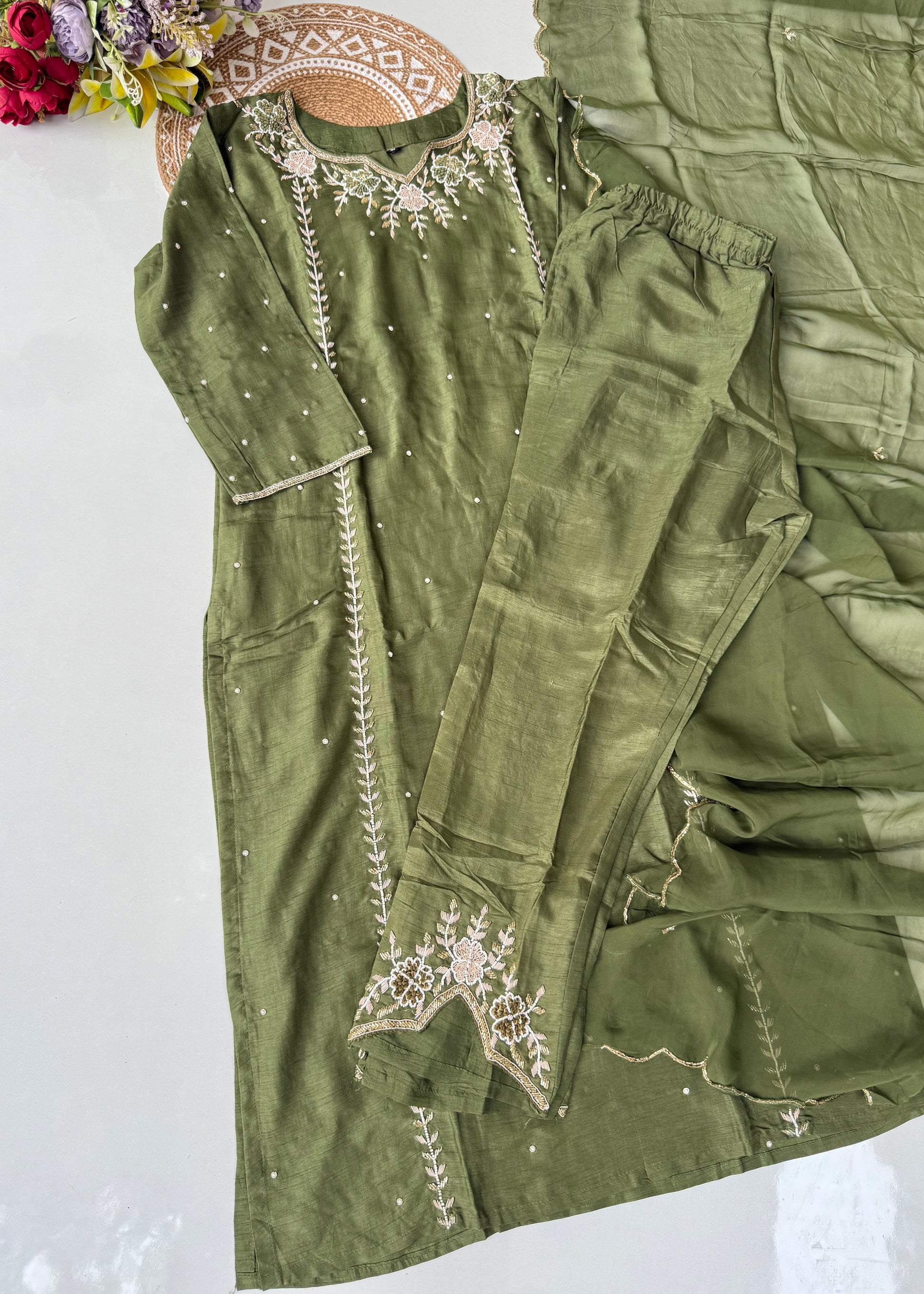 “Nicky” Party Wear Heavy Handwork Dola Silk Kurta Set