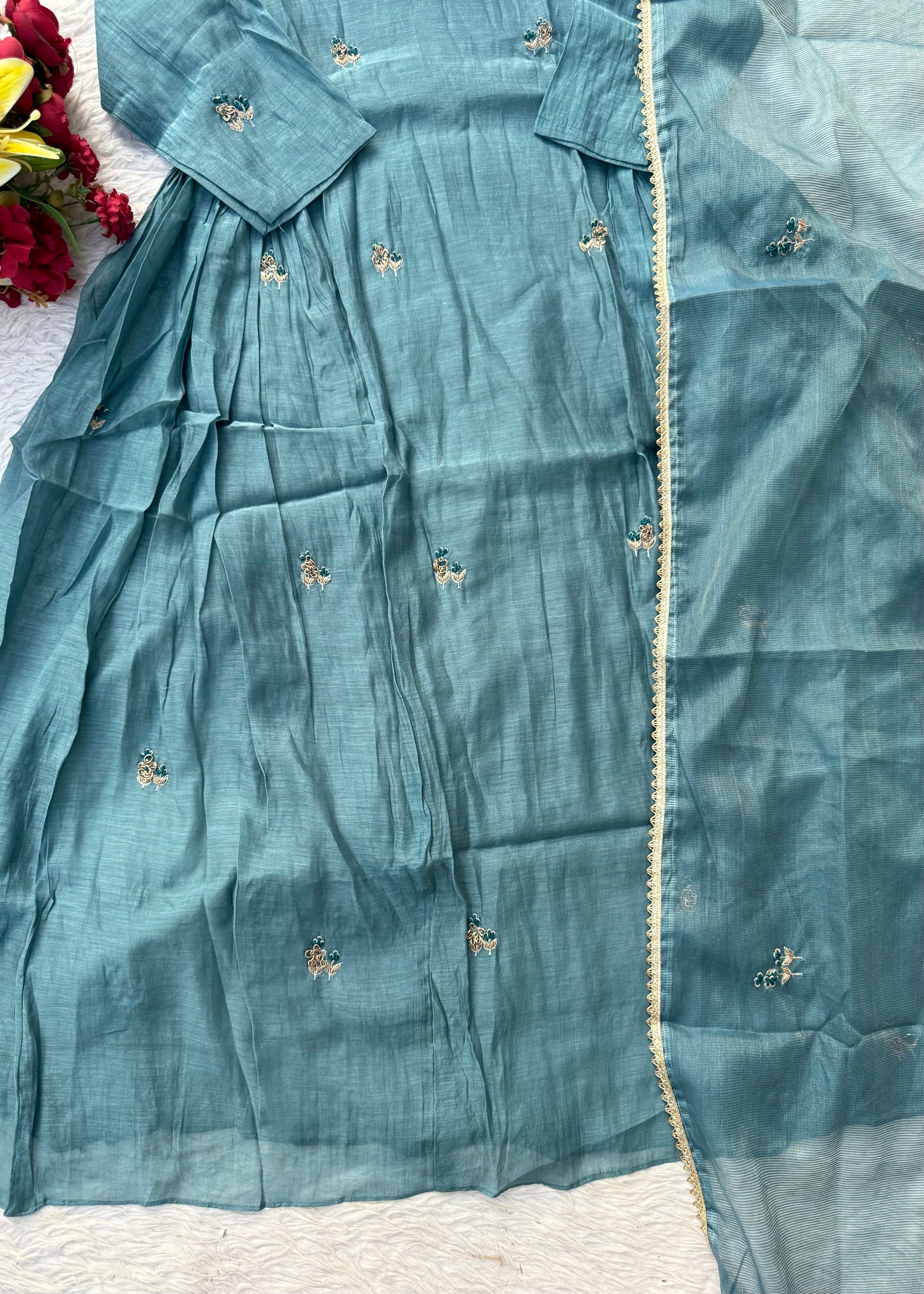 “AFIA” Premium Mul Chanderi anarkali kurta set
