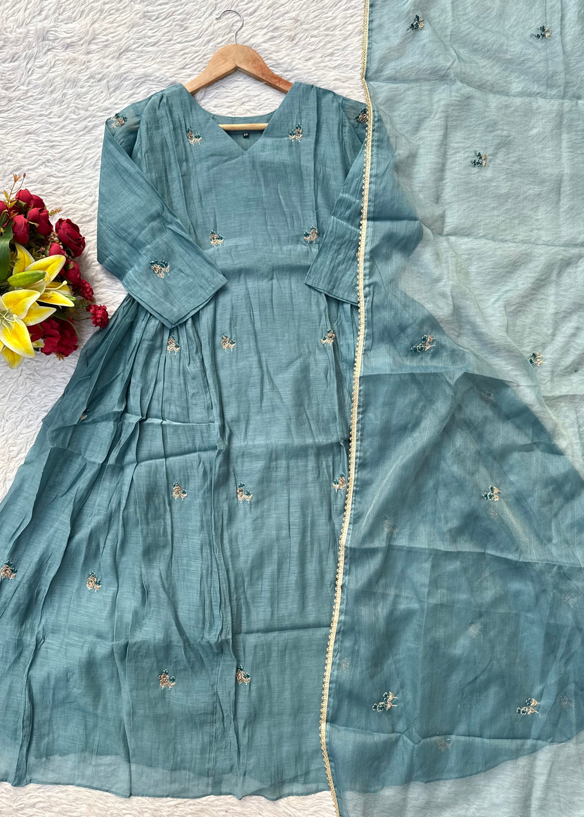 “AFIA” Premium Mul Chanderi anarkali kurta set