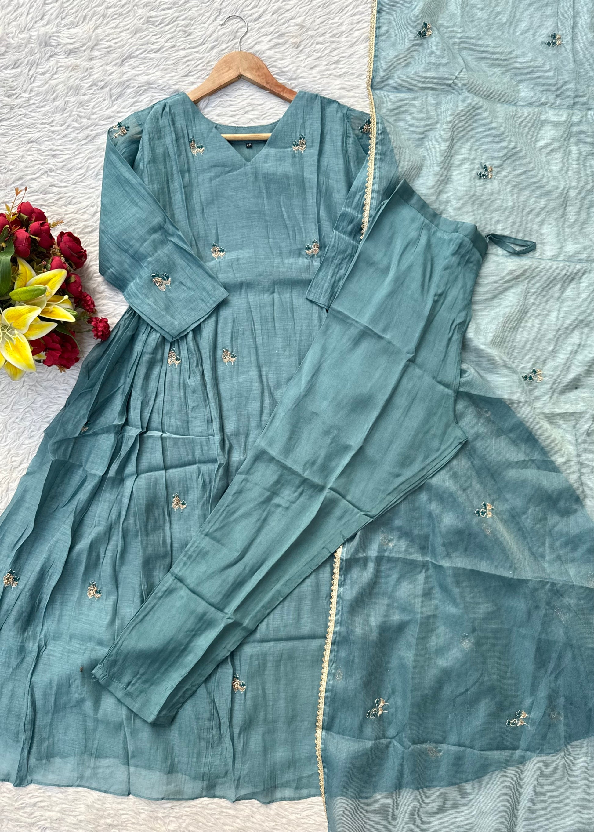 “AFIA” Premium Mul Chanderi anarkali kurta set