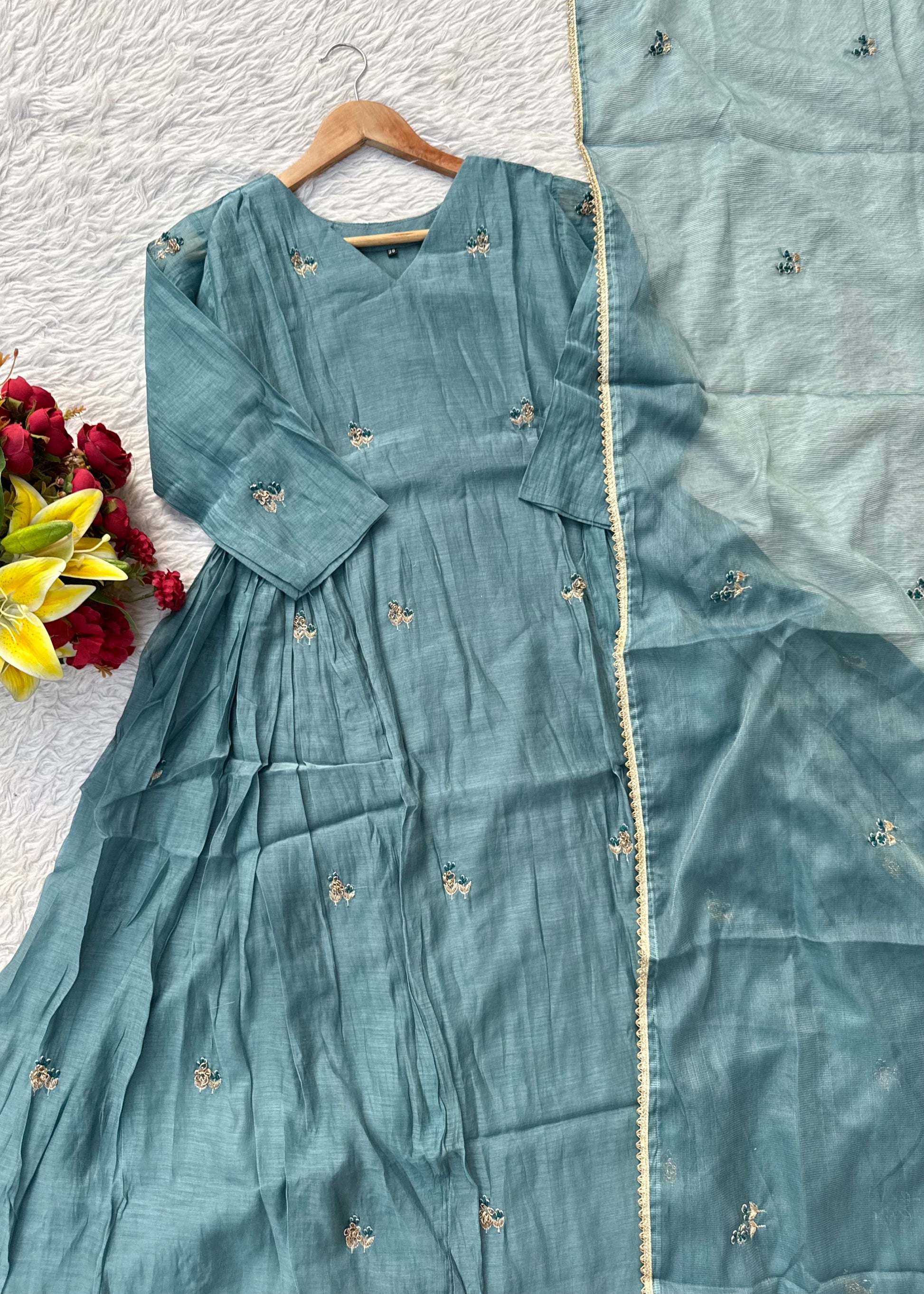 “AFIA” Premium Mul Chanderi anarkali kurta set