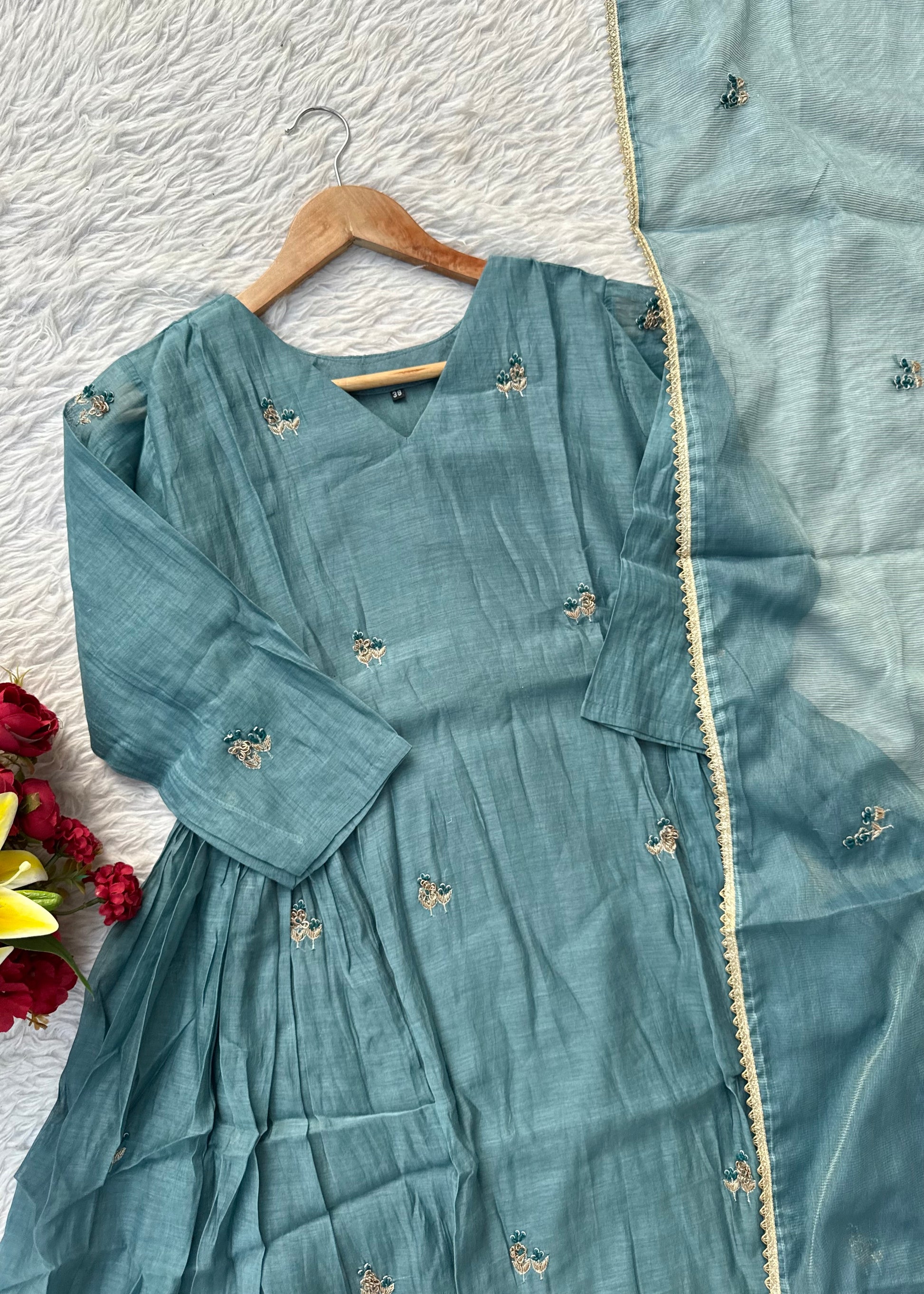 “AFIA” Premium Mul Chanderi anarkali kurta set
