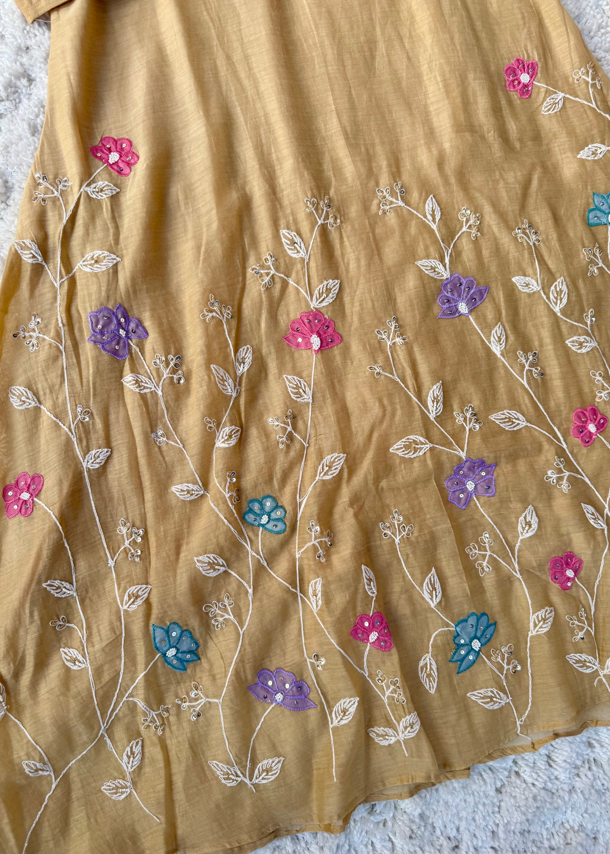 “Thread” Premium Beige Mul Chanderi A Line kurta set