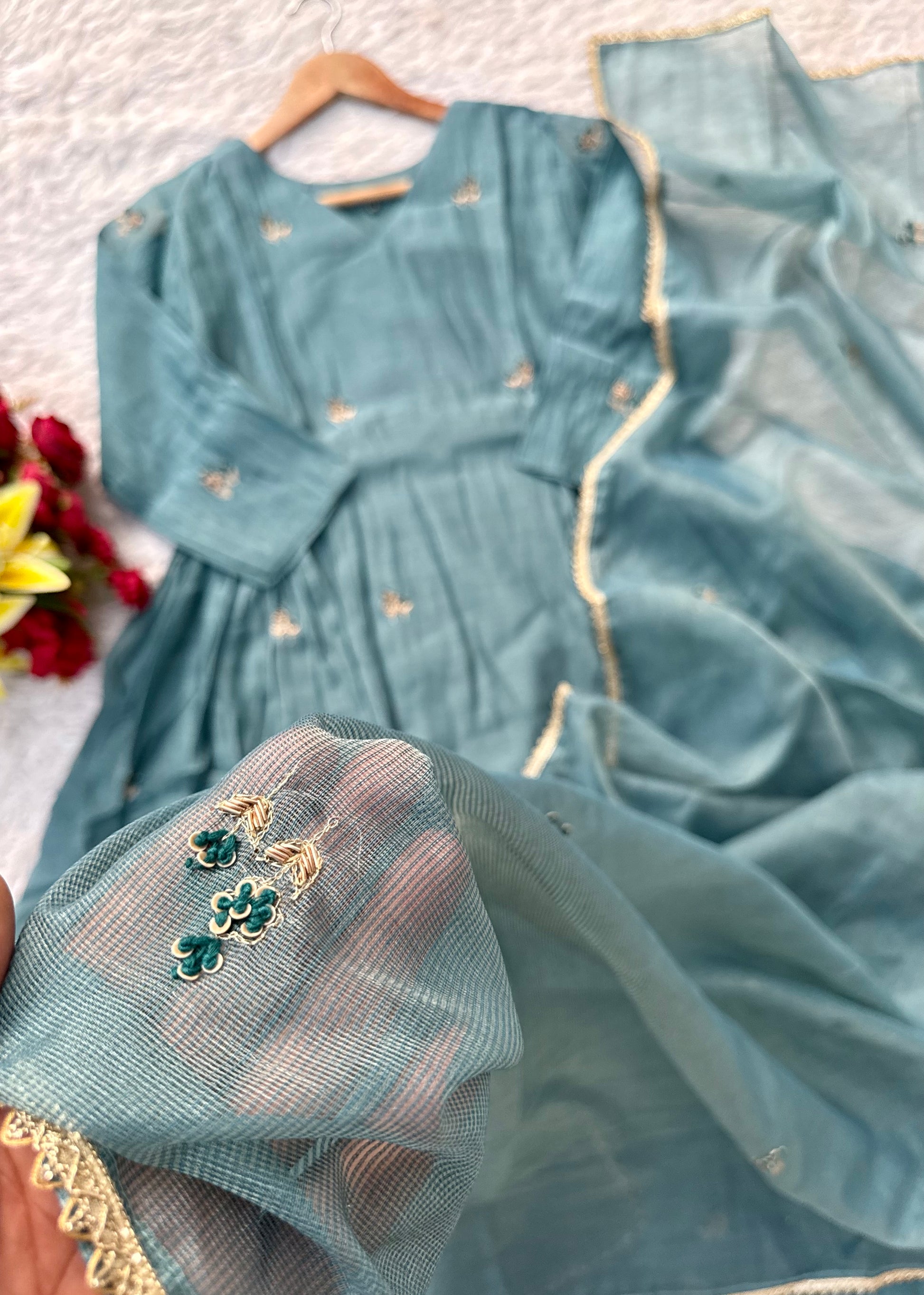 “AFIA” Premium Mul Chanderi anarkali kurta set