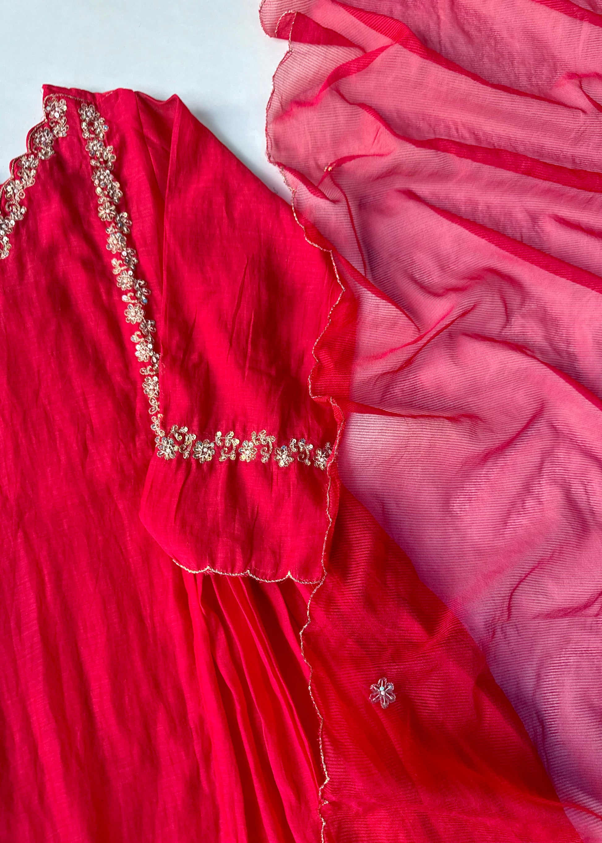 “Neha” karwa chauth Special Red Mul Chanderi Anarkali Kurta Set