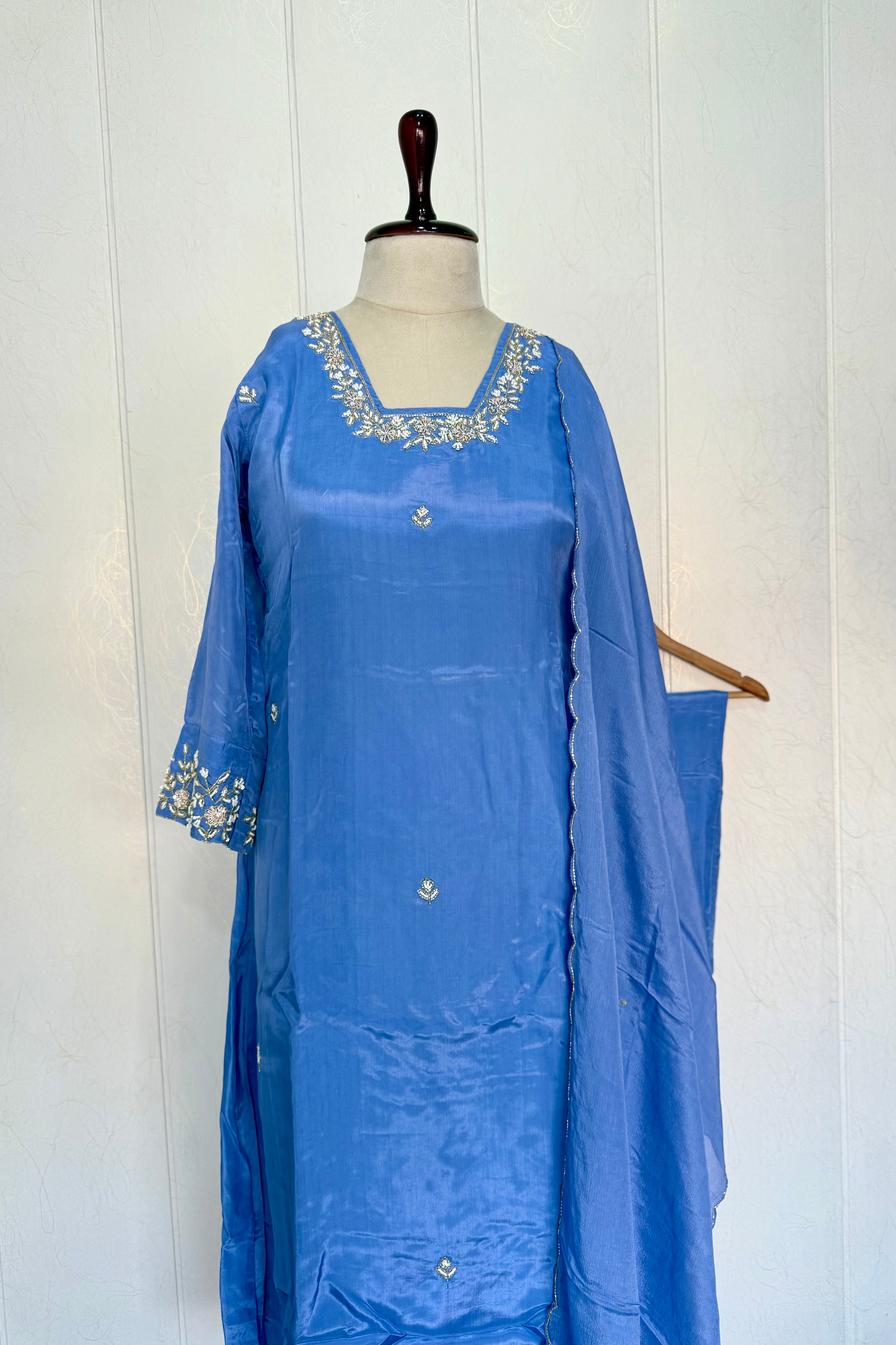“Inayat” Premium Chinnon handcrafted A- Line  kurta set