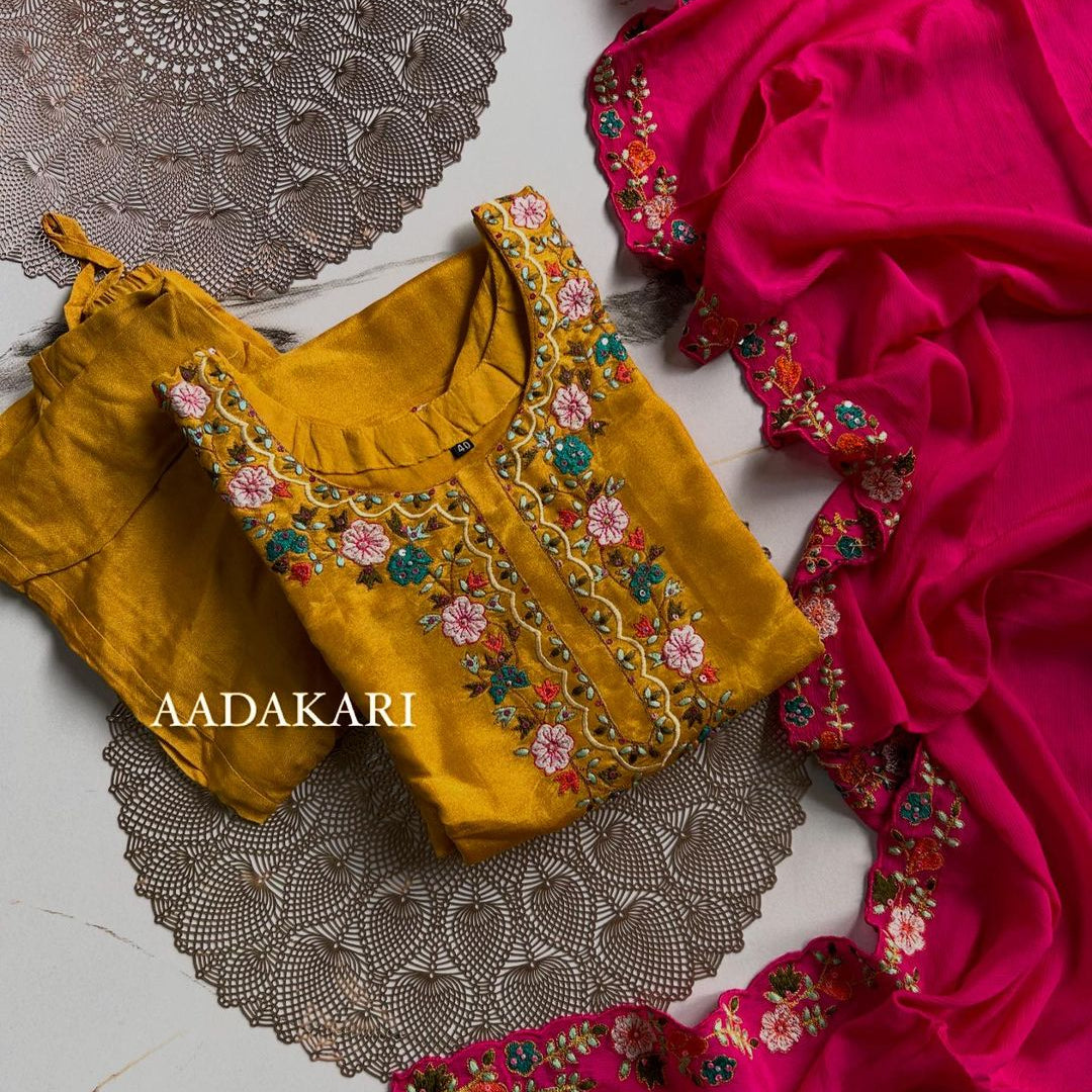 “ SARIKA” Tissue silk kurti bottom with chinnon dupatta set