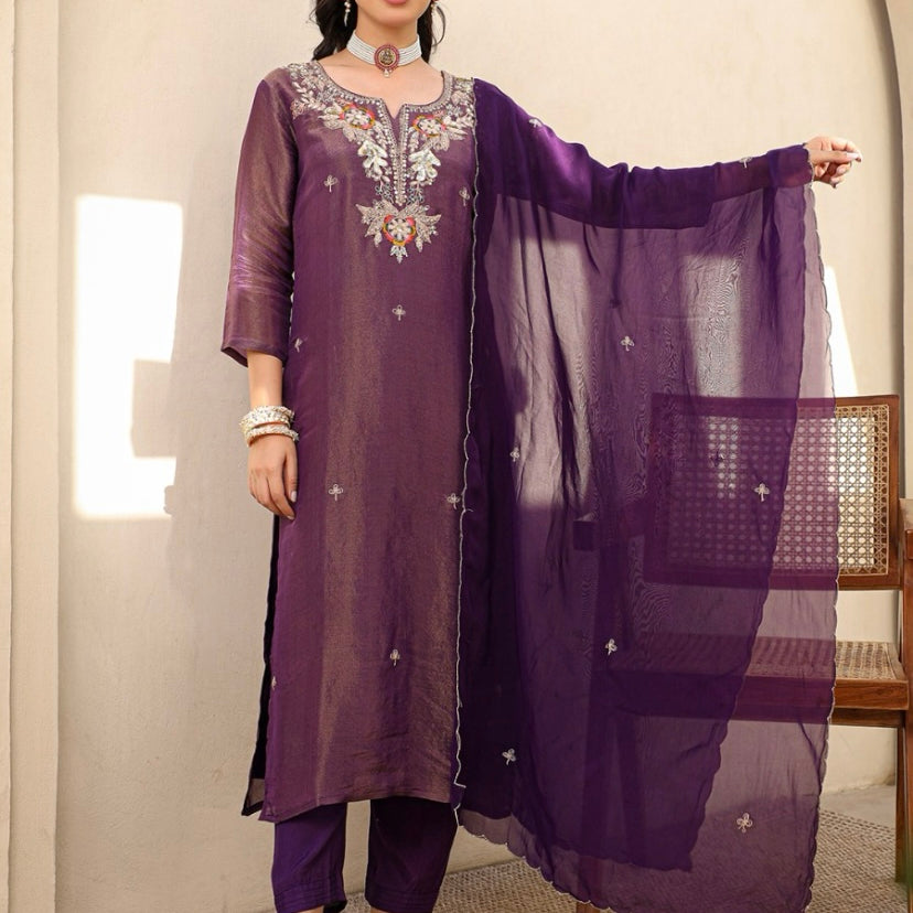 “HAYAT” Premium tissue silk stright kurti bottom with dupatta set