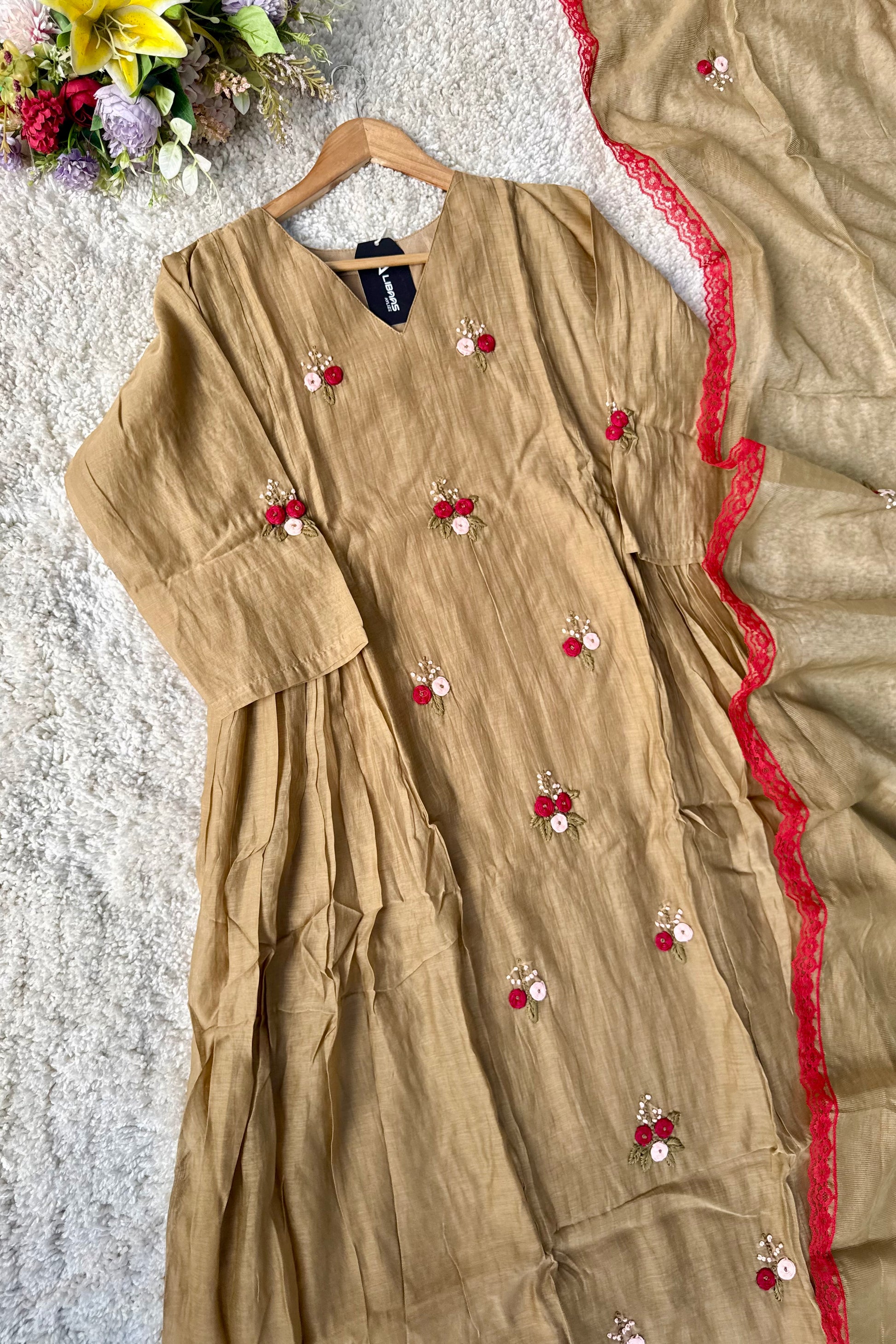 Gold –  Premium Mul Chanderi Anarkali Kurta Set