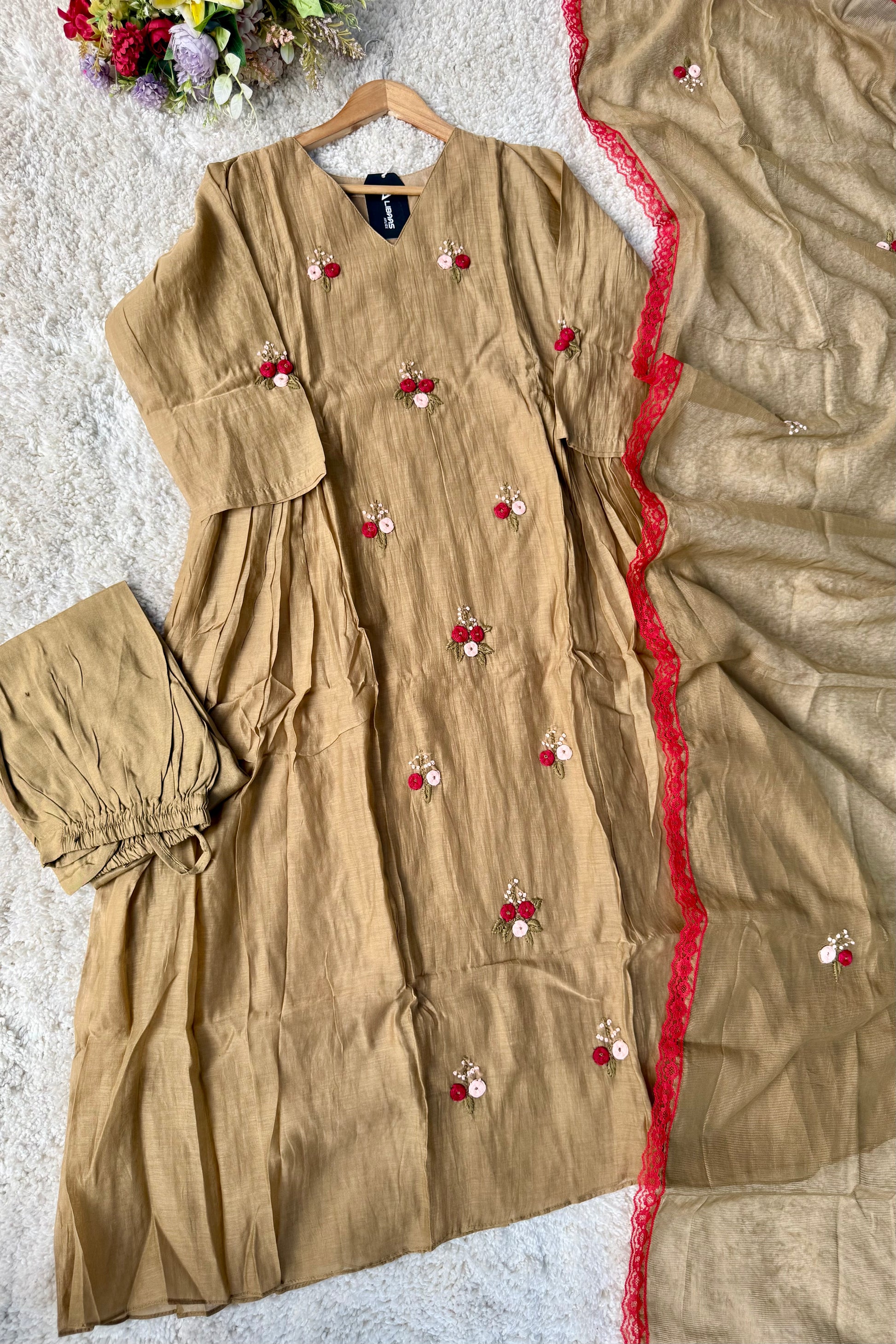 Gold –  Premium Mul Chanderi Anarkali Kurta Set
