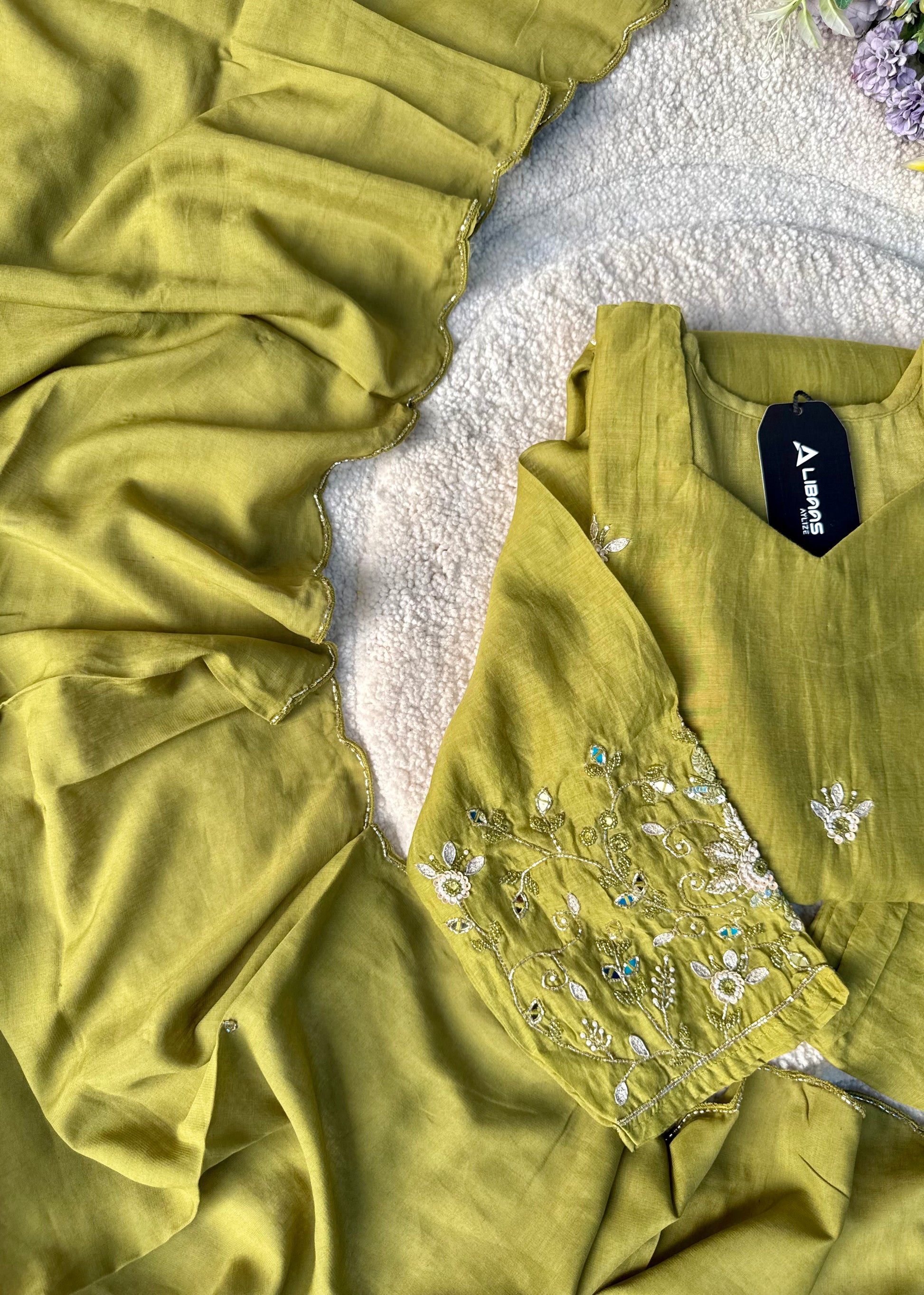 “Pihu” Premium Green Mul Chanderi A-Line Anarkali Kurta