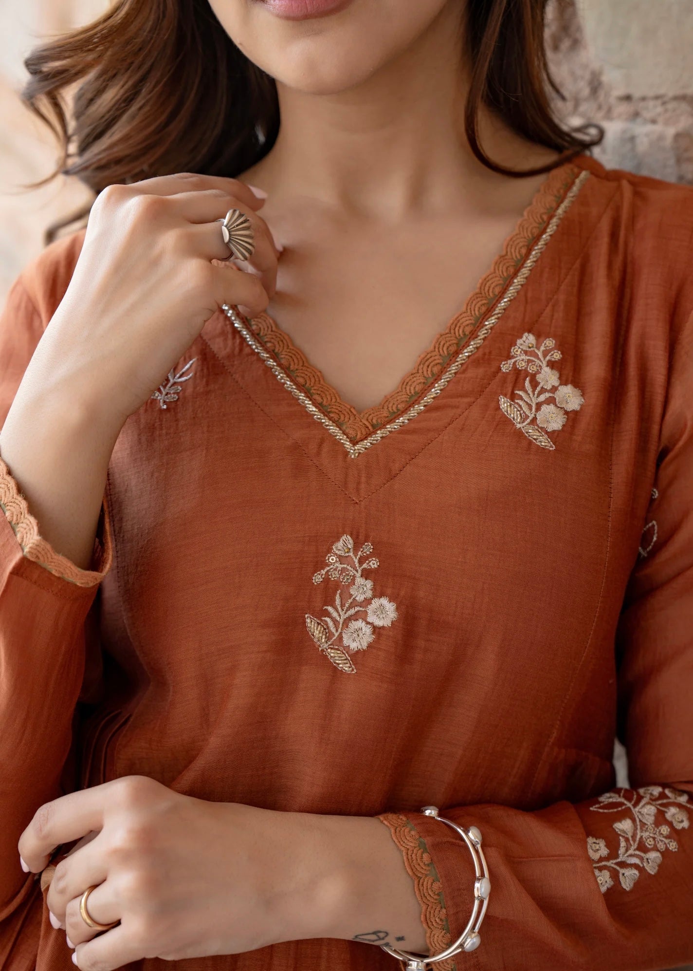 “CHHAVI” Caramel Crush Mul chanderi anarkali suit set