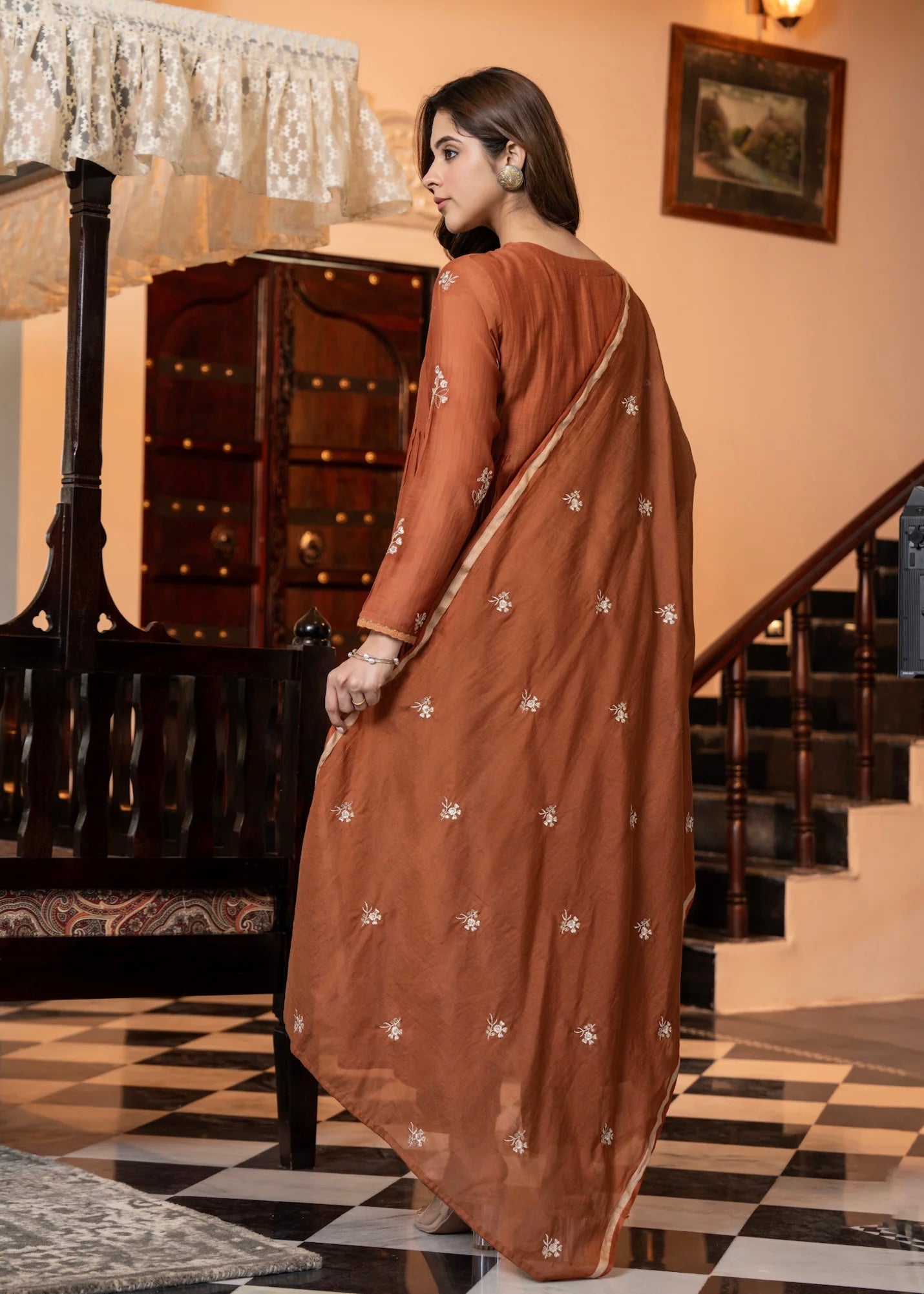 “CHHAVI” Caramel Crush Mul chanderi anarkali suit set