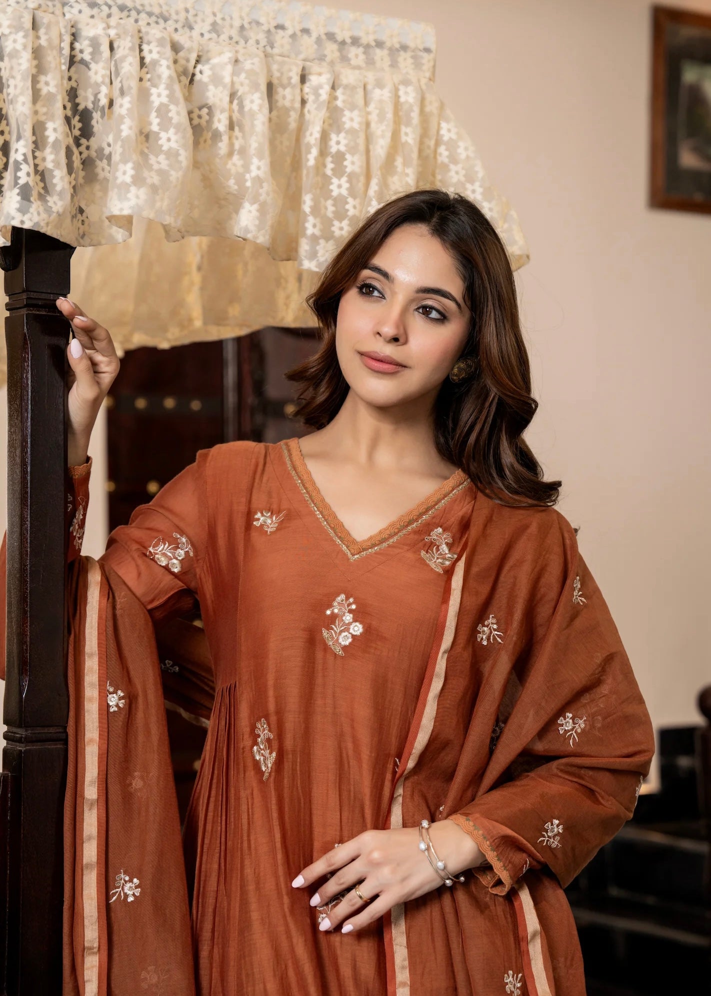 “CHHAVI” Caramel Crush Mul chanderi anarkali suit set