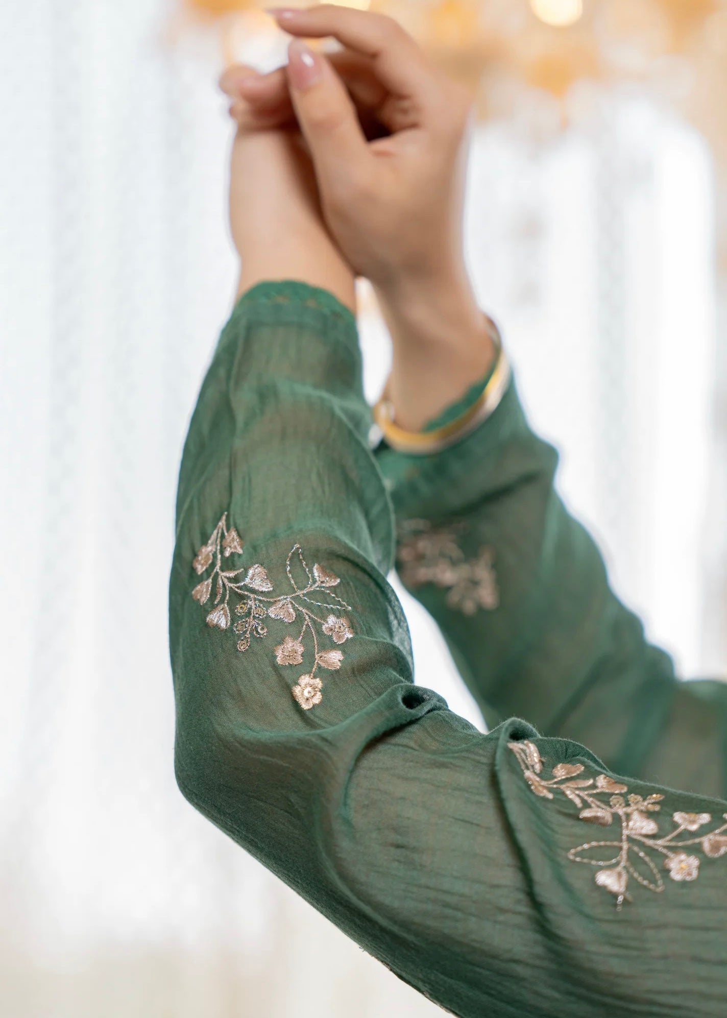“CHHAVI” Olive Luxe Mul chanderi anarkali suit set