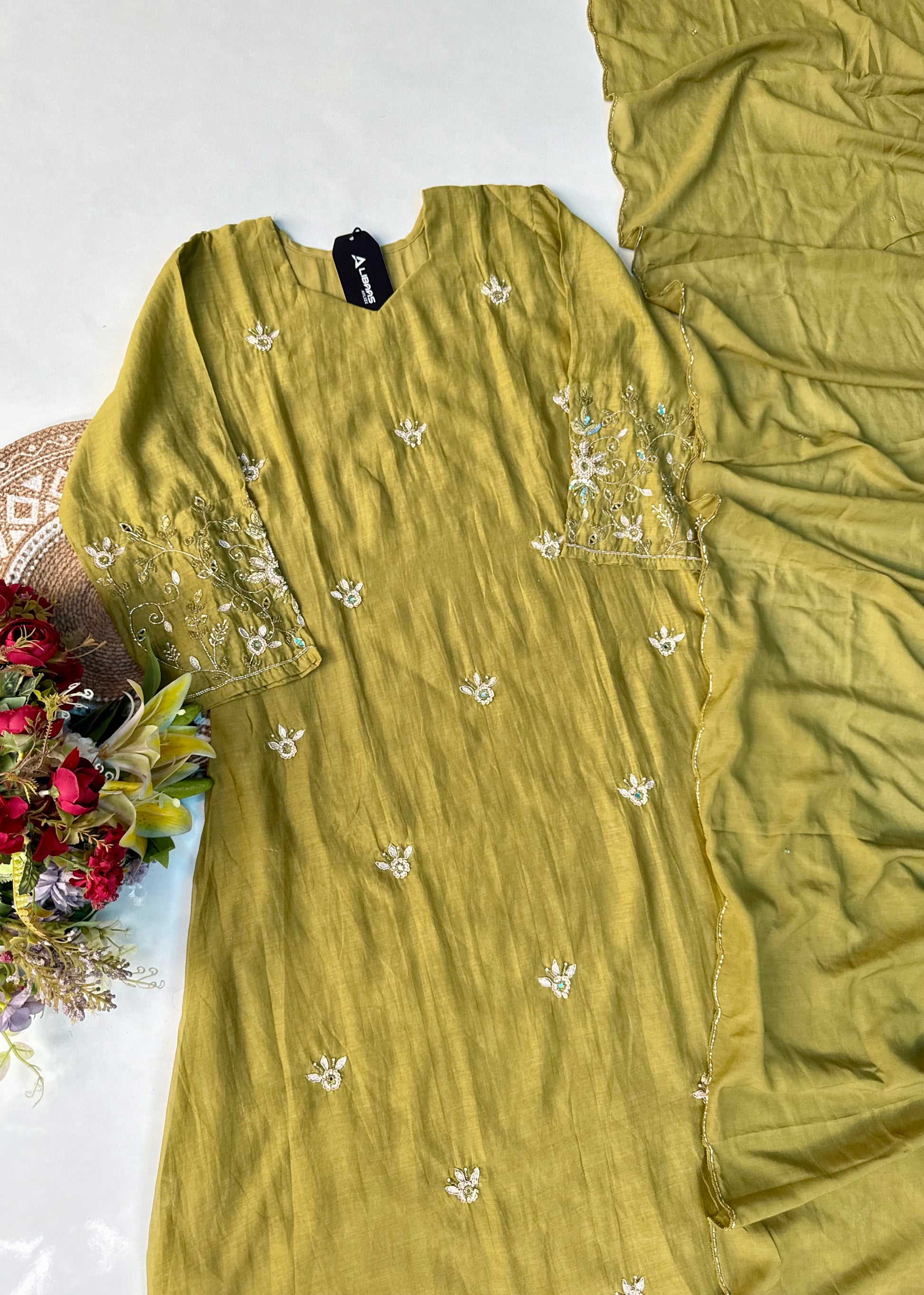 “Pihu” Premium Green Mul Chanderi A-Line Anarkali Kurta