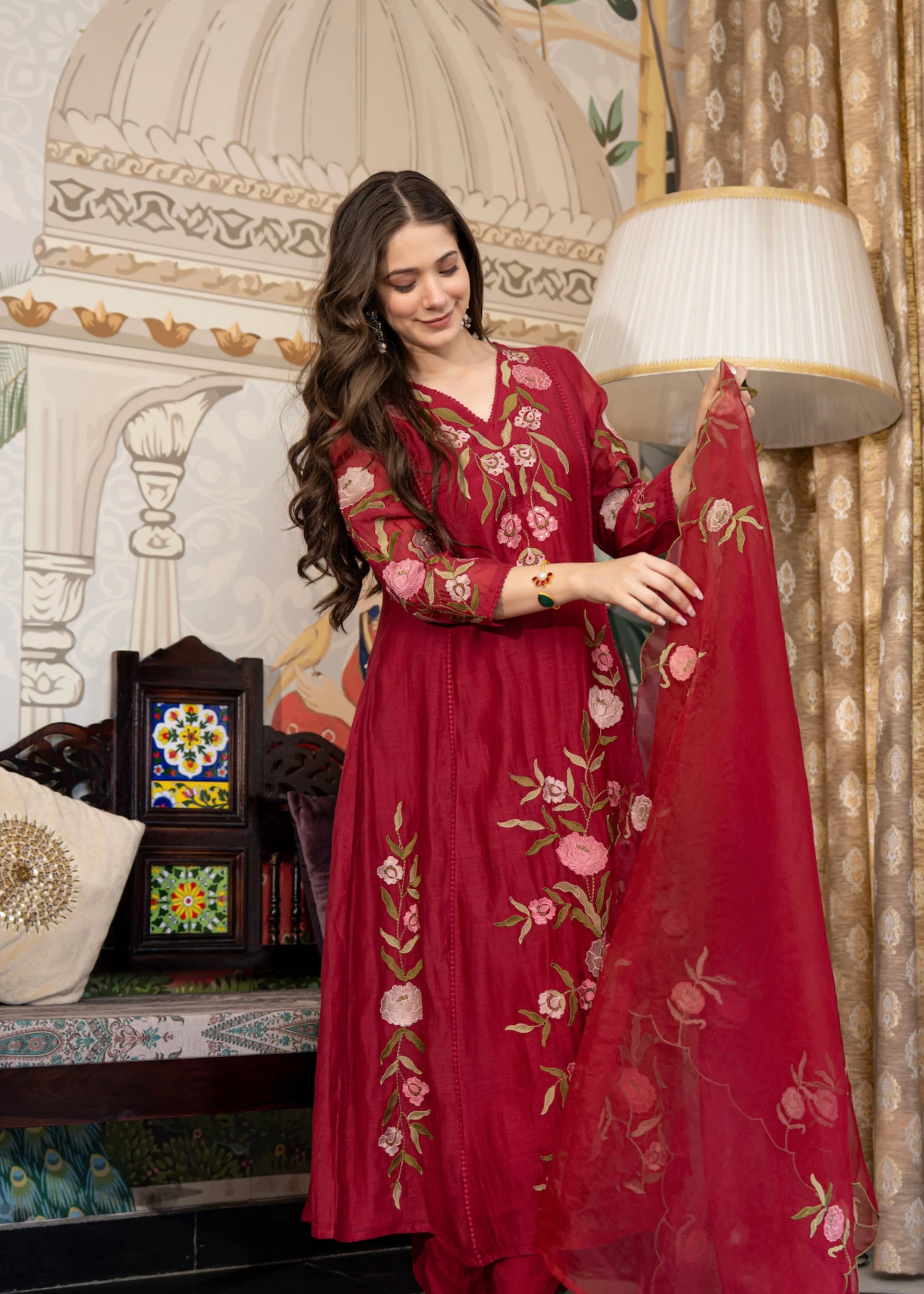 “ROSE” Premium embroidered Mul chanderi anarkali suit set