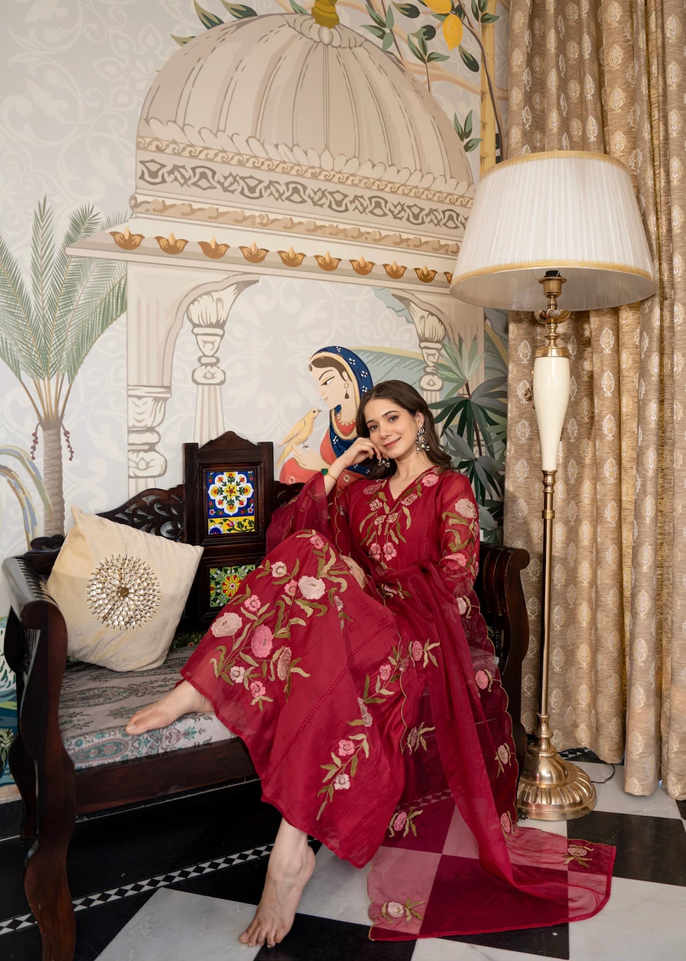 “ROSE” Premium embroidered Mul chanderi anarkali suit set