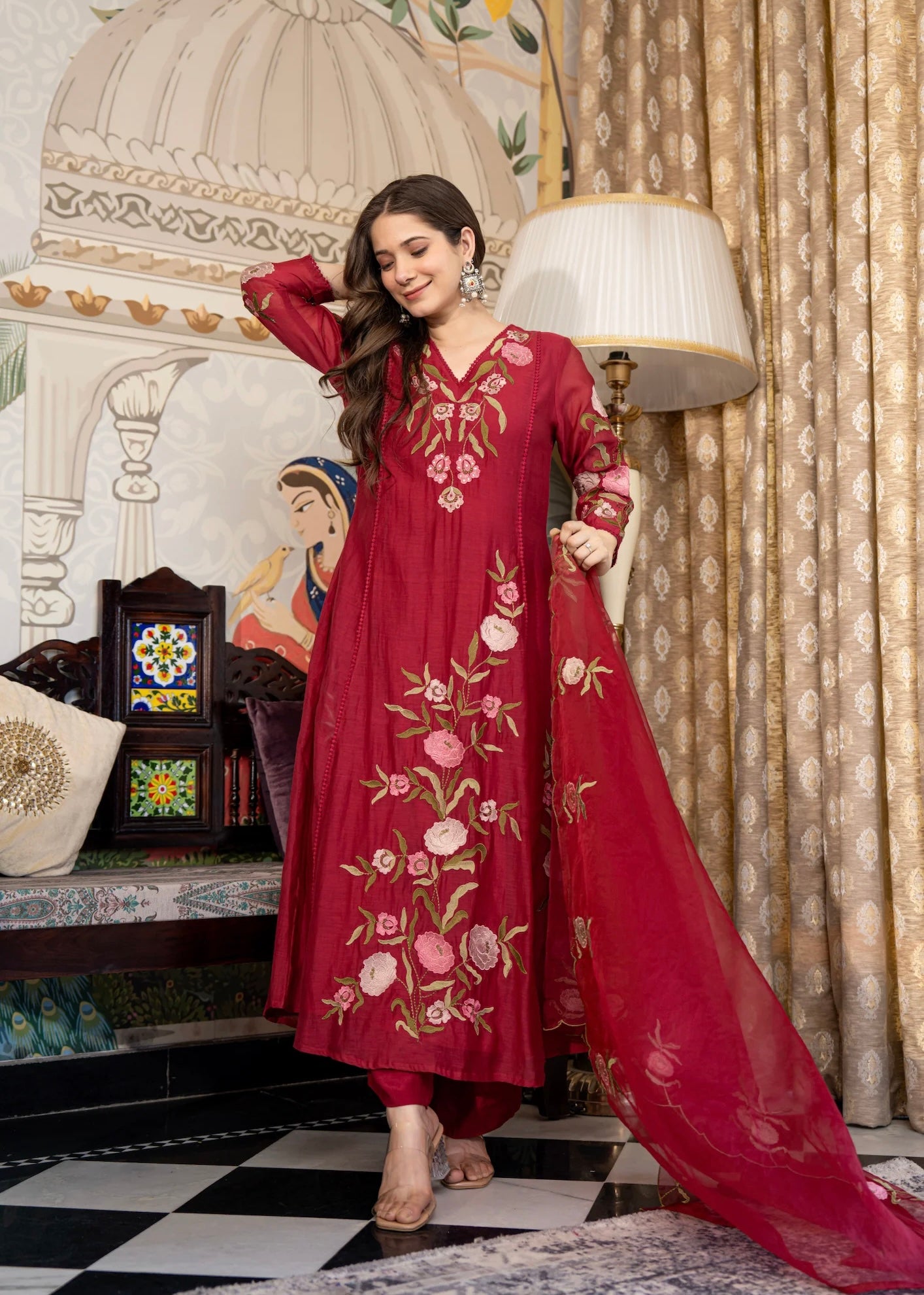 “ROSE” Premium embroidered Mul chanderi anarkali suit set