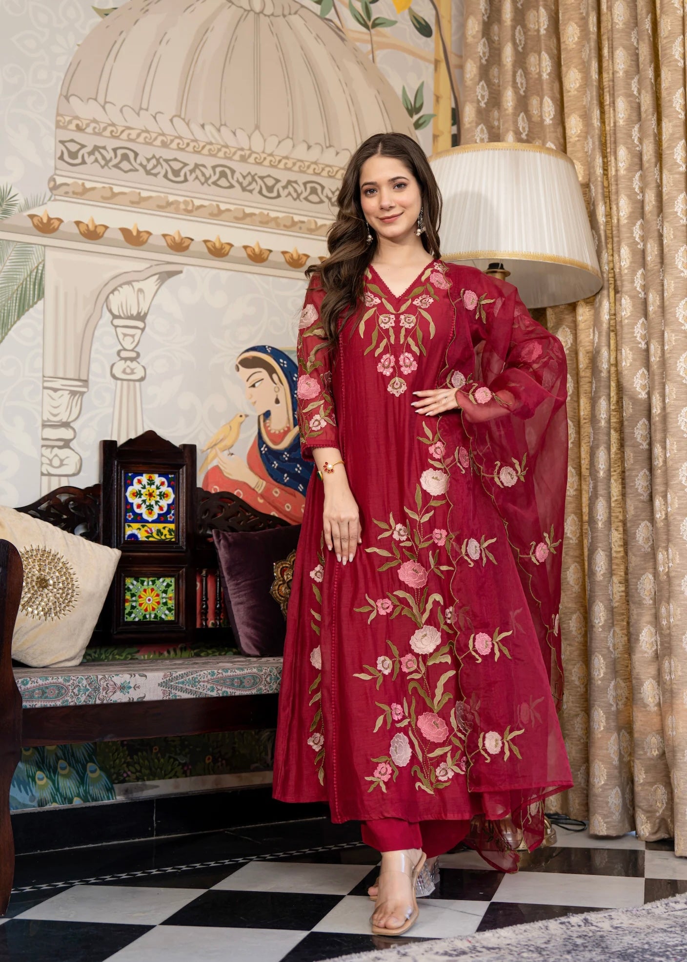 “ROSE” Premium embroidered Mul chanderi anarkali suit set