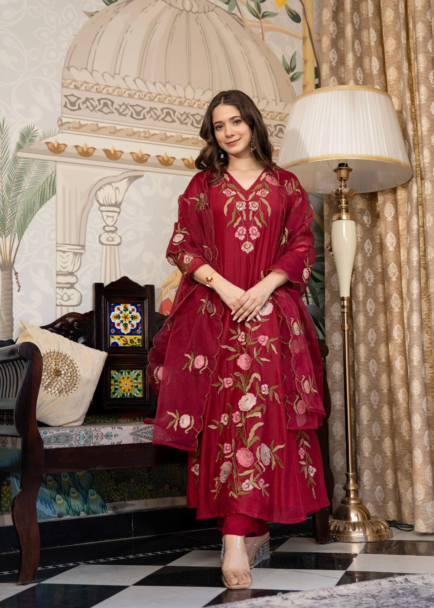 “ROSE” Premium embroidered Mul chanderi anarkali suit set