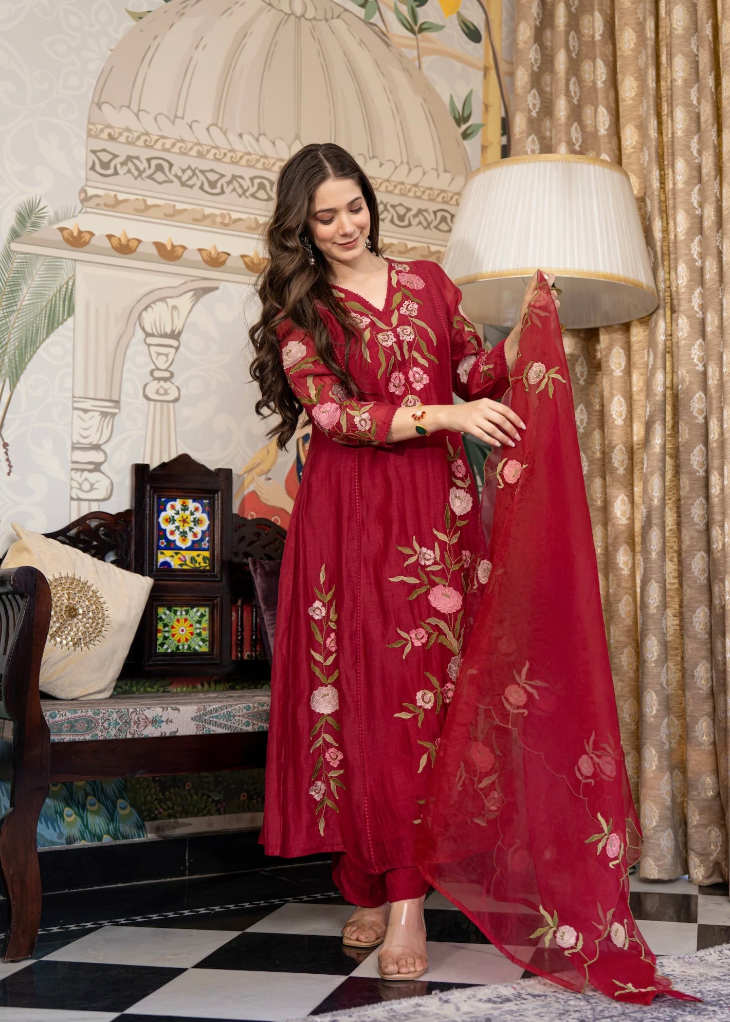 “ROSE” Premium embroidered Mul chanderi anarkali suit set