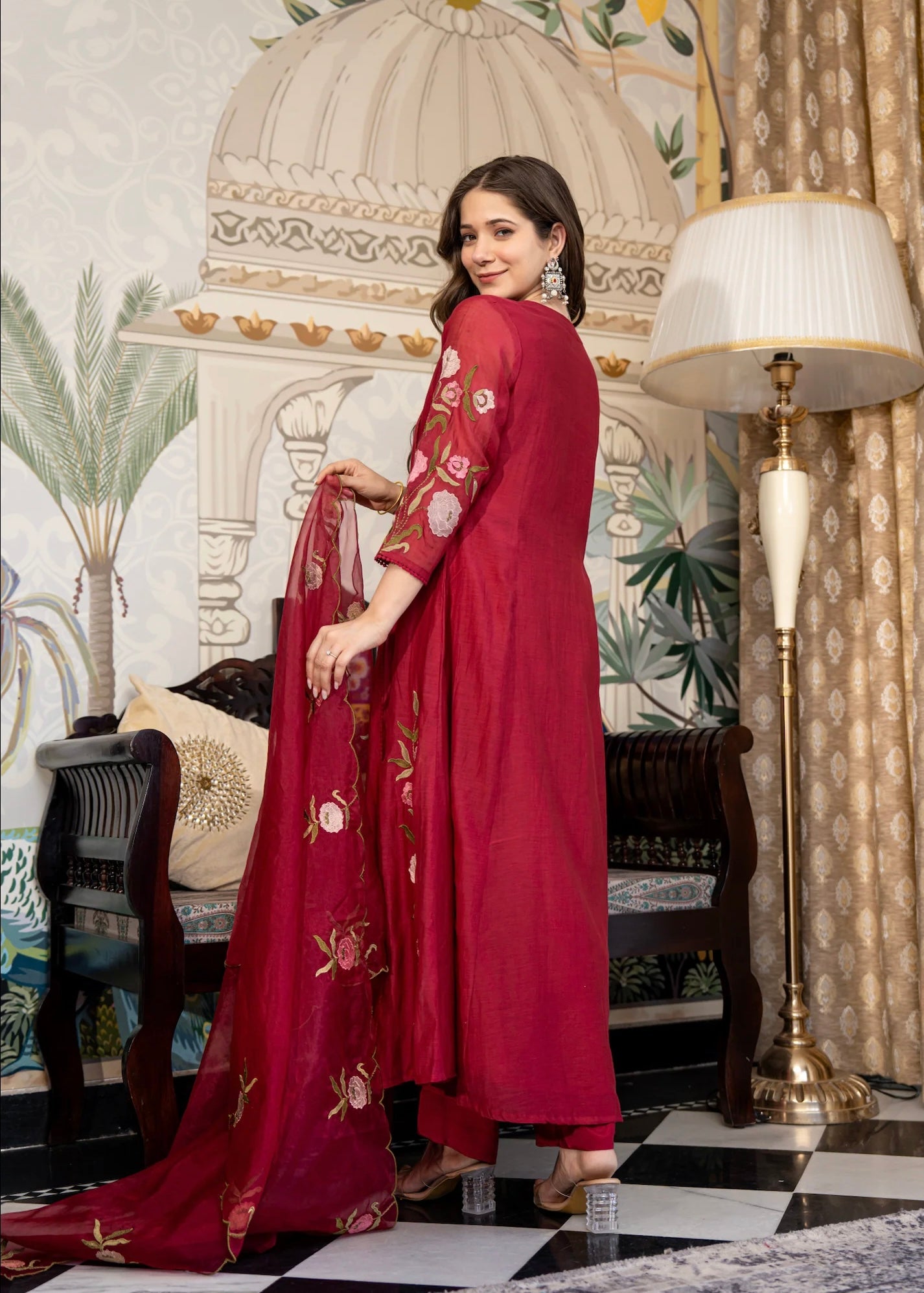 “ROSE” Premium embroidered Mul chanderi anarkali suit set