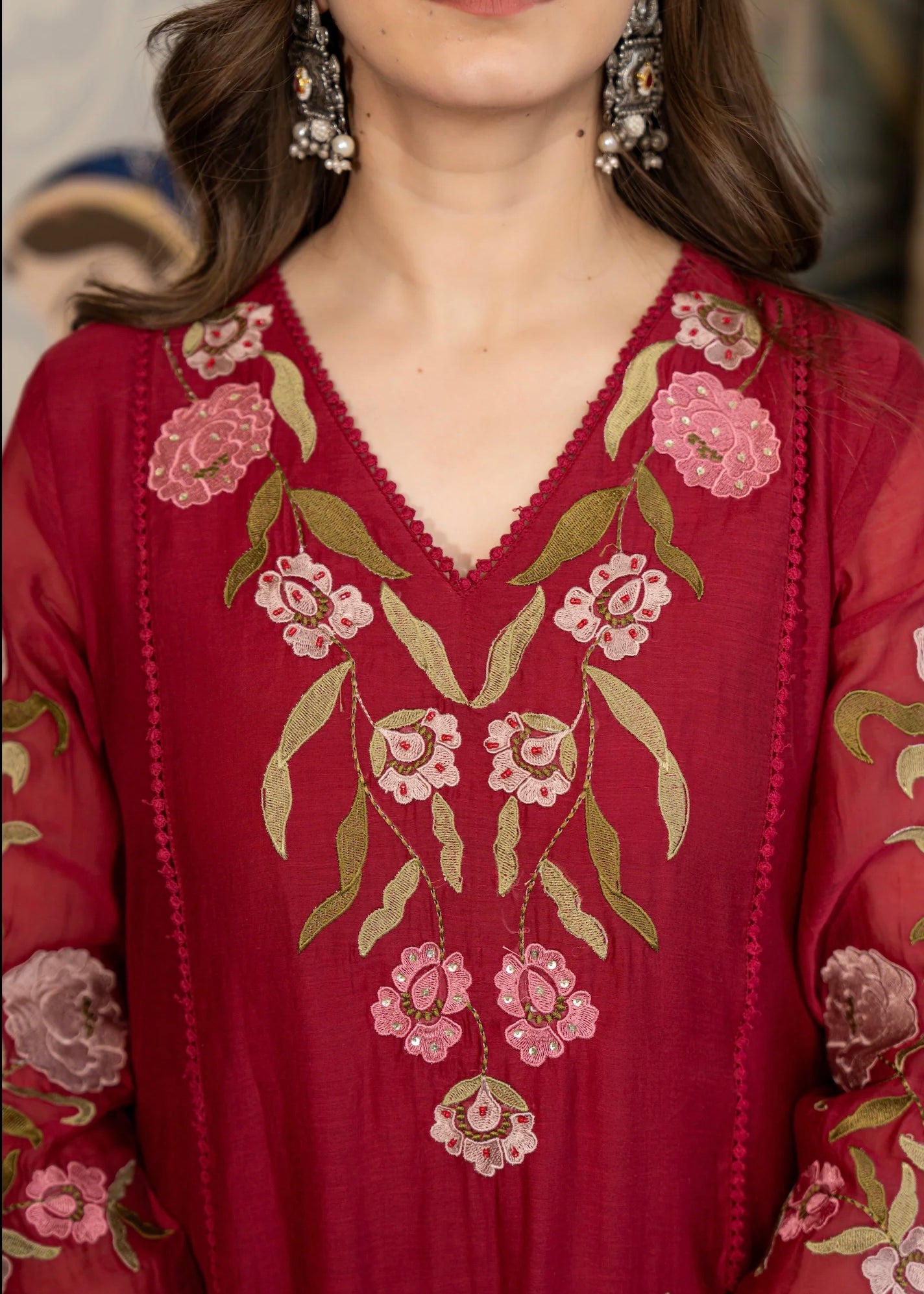 “ROSE” Premium embroidered Mul chanderi anarkali suit set