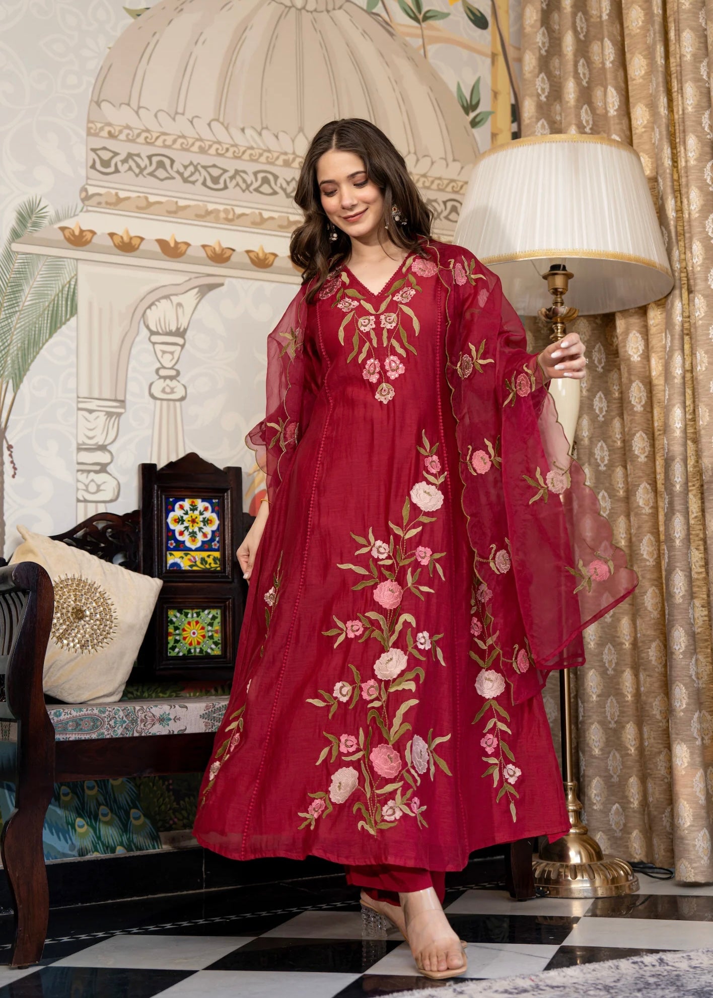 “ROSE” Premium embroidered Mul chanderi anarkali suit set