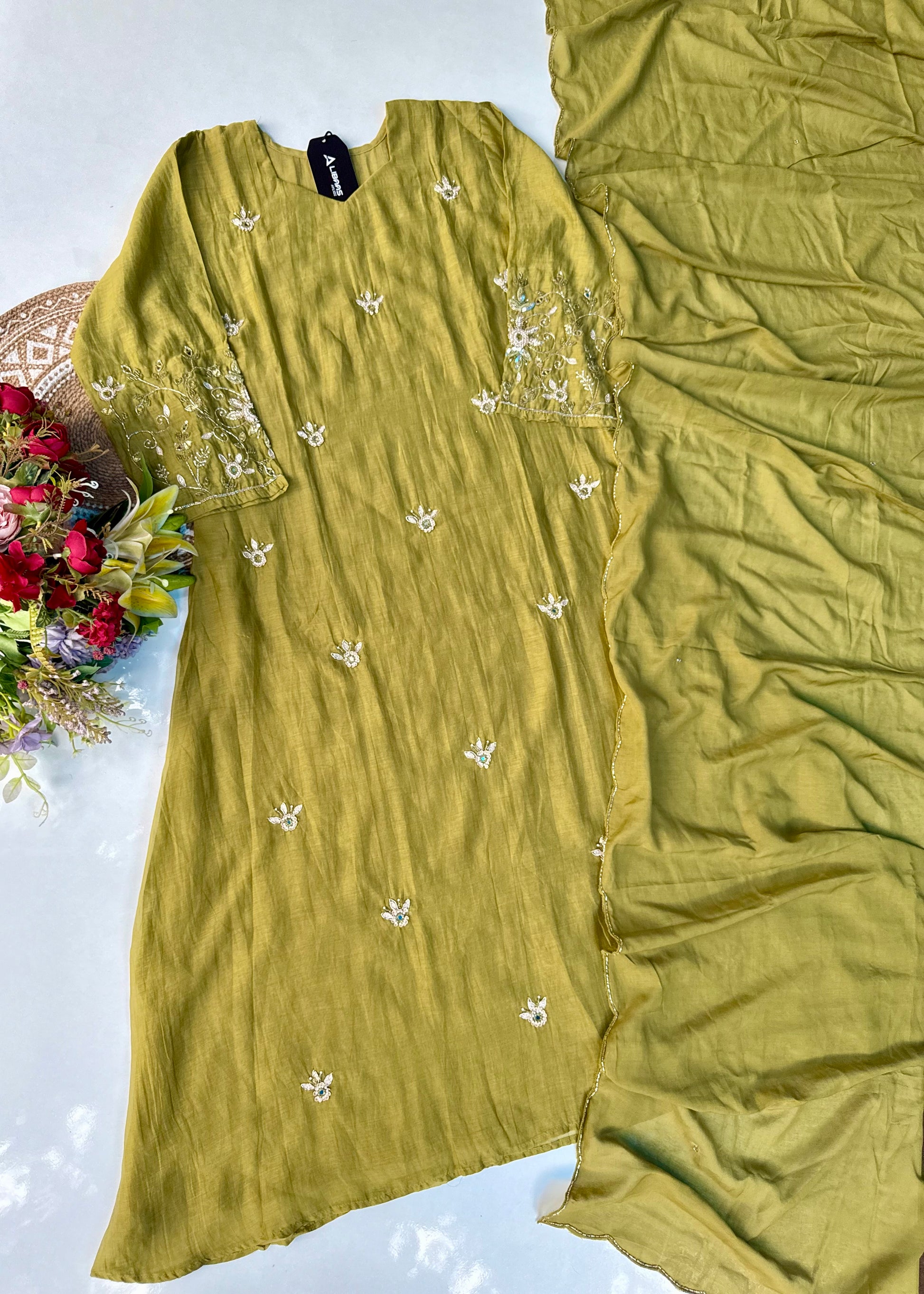 “Pihu” Premium Green Mul Chanderi A-Line Anarkali Kurta