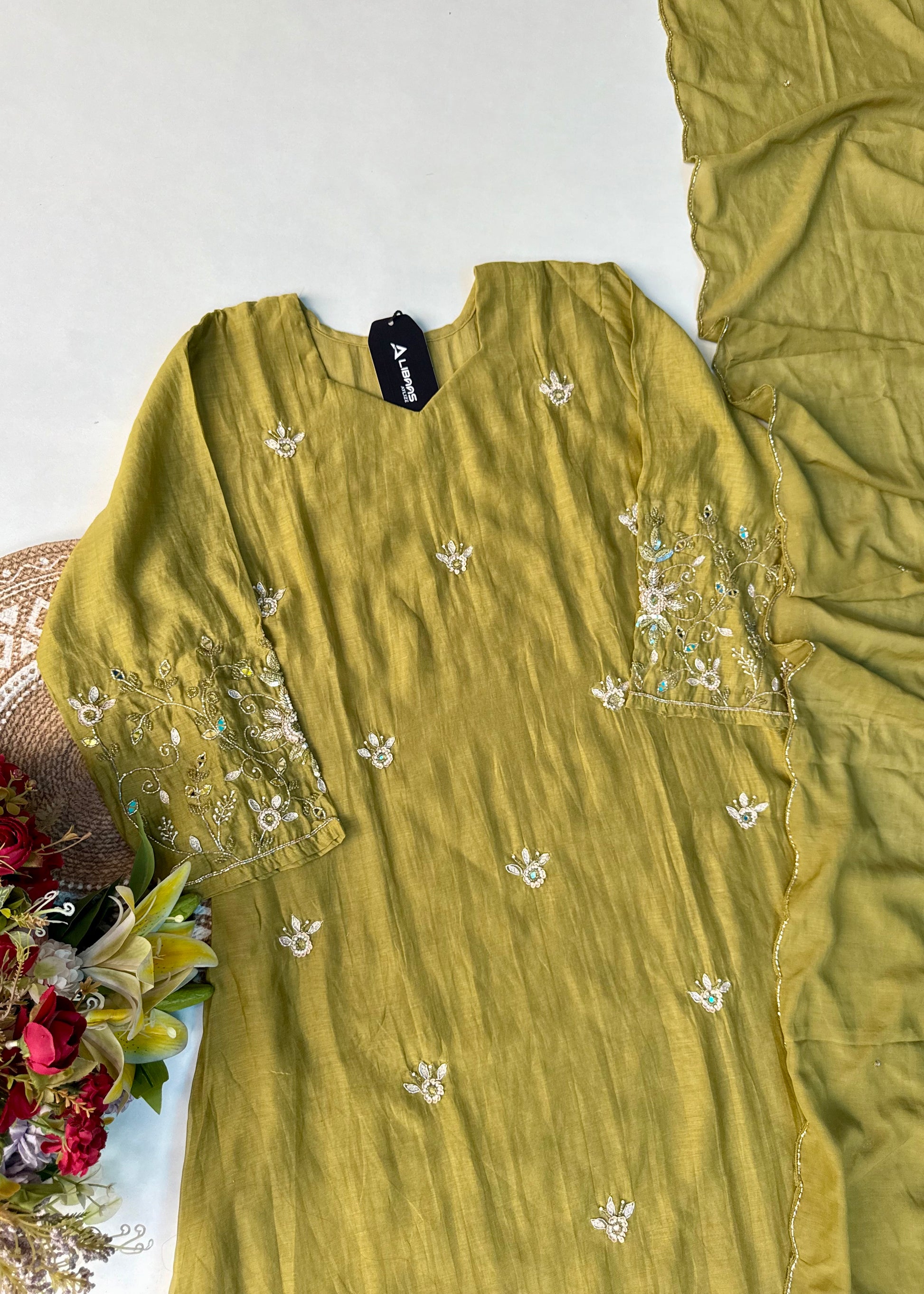 “Pihu” Premium Green Mul Chanderi A-Line Anarkali Kurta