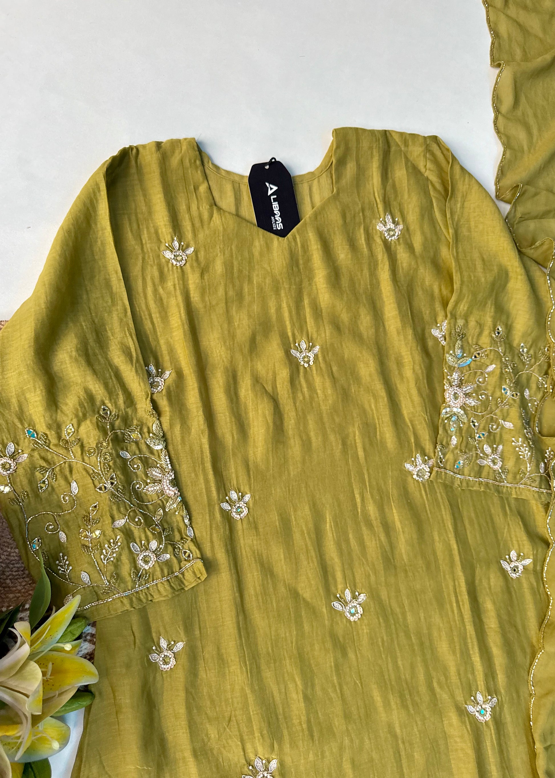 “Pihu” Premium Green Mul Chanderi A-Line Anarkali Kurta