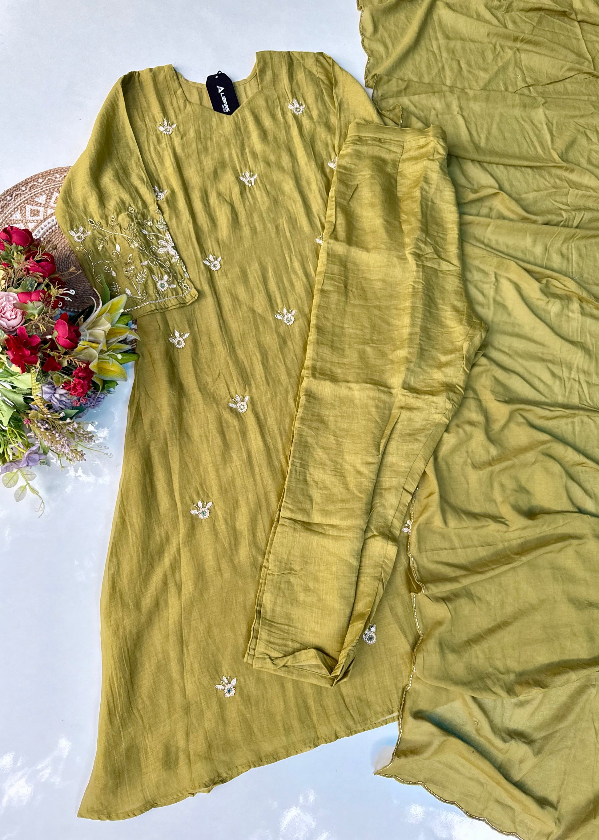 “Pihu” Premium Green Mul Chanderi A-Line Anarkali Kurta