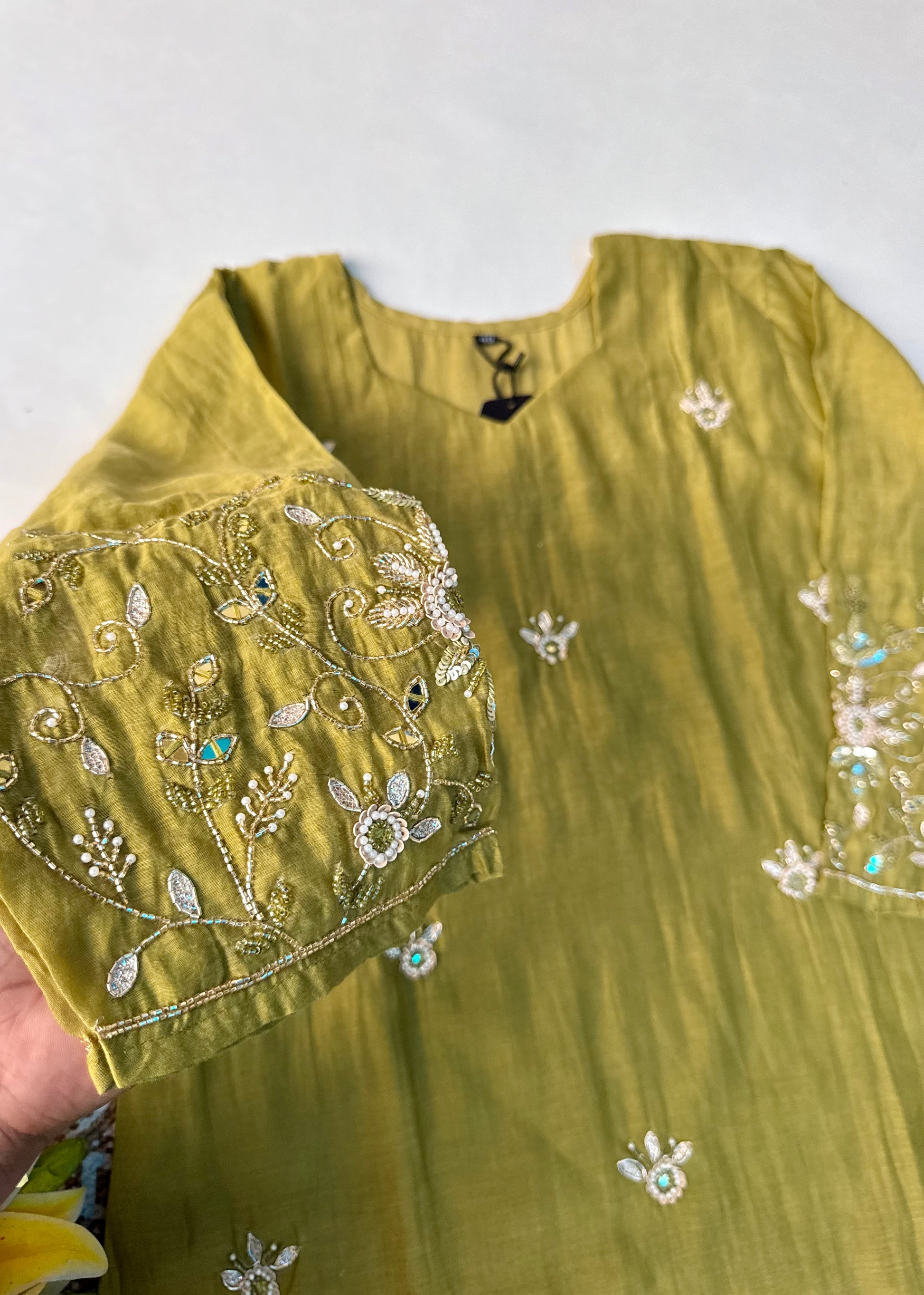 “Pihu” Premium Green Mul Chanderi A-Line Anarkali Kurta