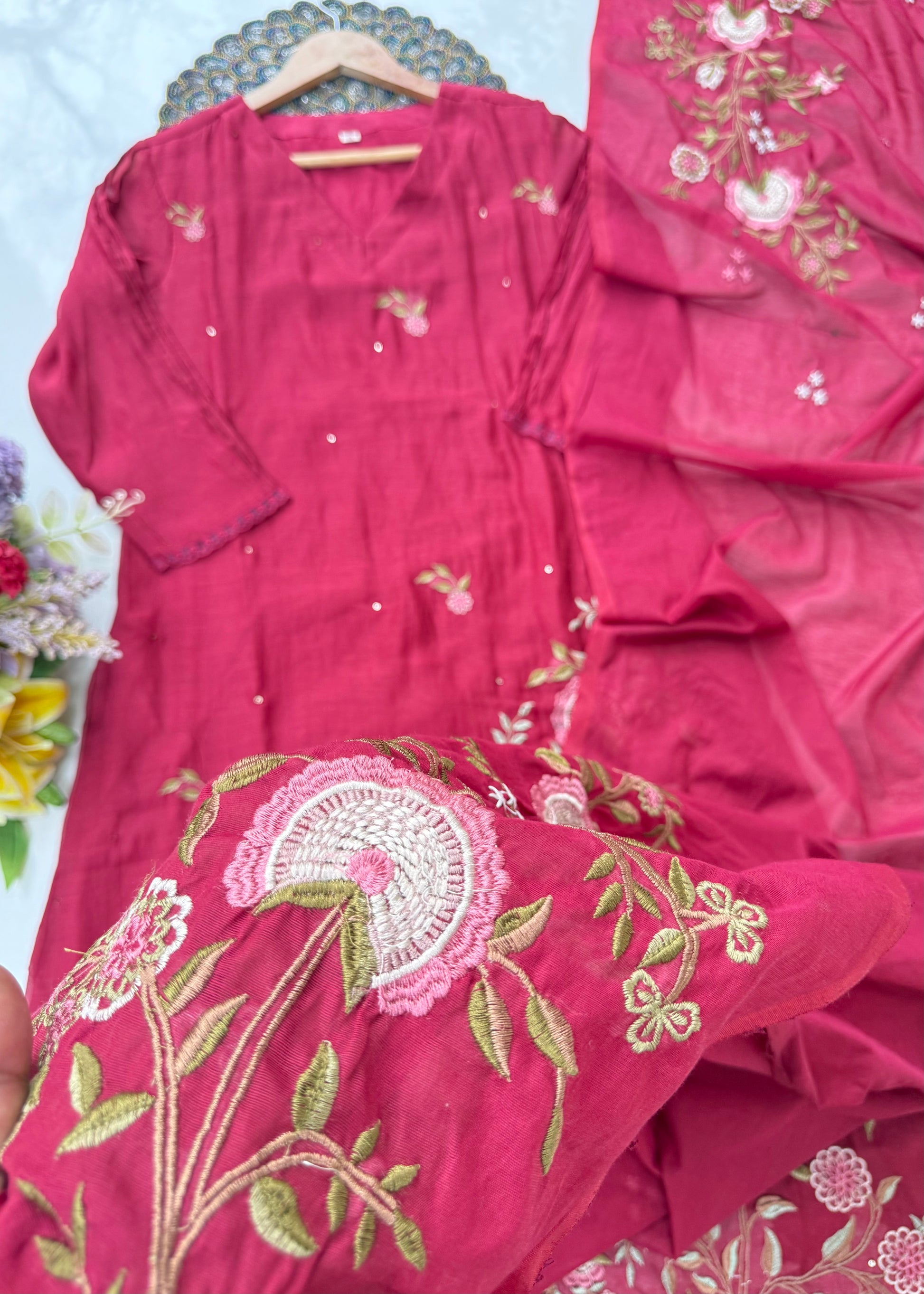 “EKTA” Beautiful premium Mul Chanderi A line suit set